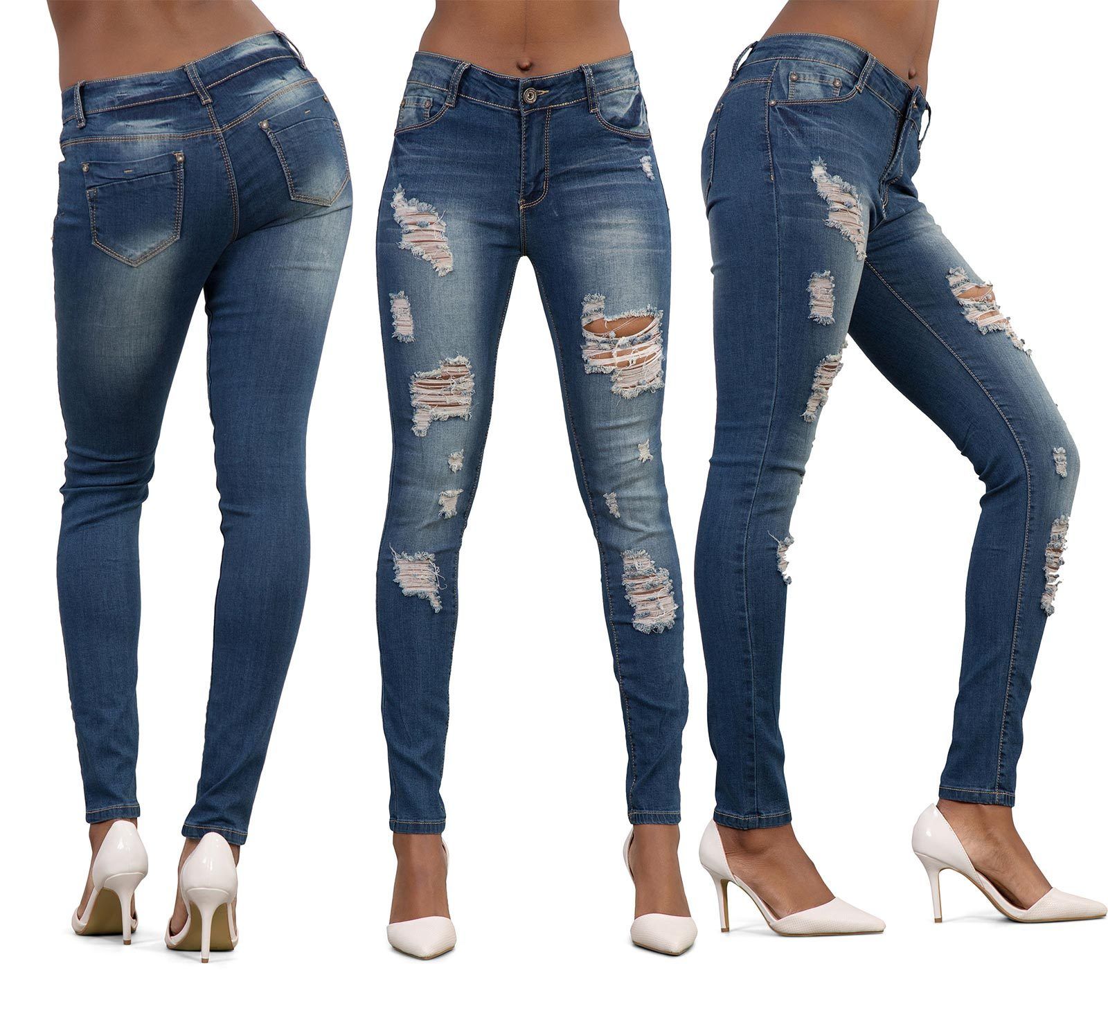 New Ladies Sexy Womens Navy Blue Ripped Destroyed Jeans Denim Size 6 8 ...