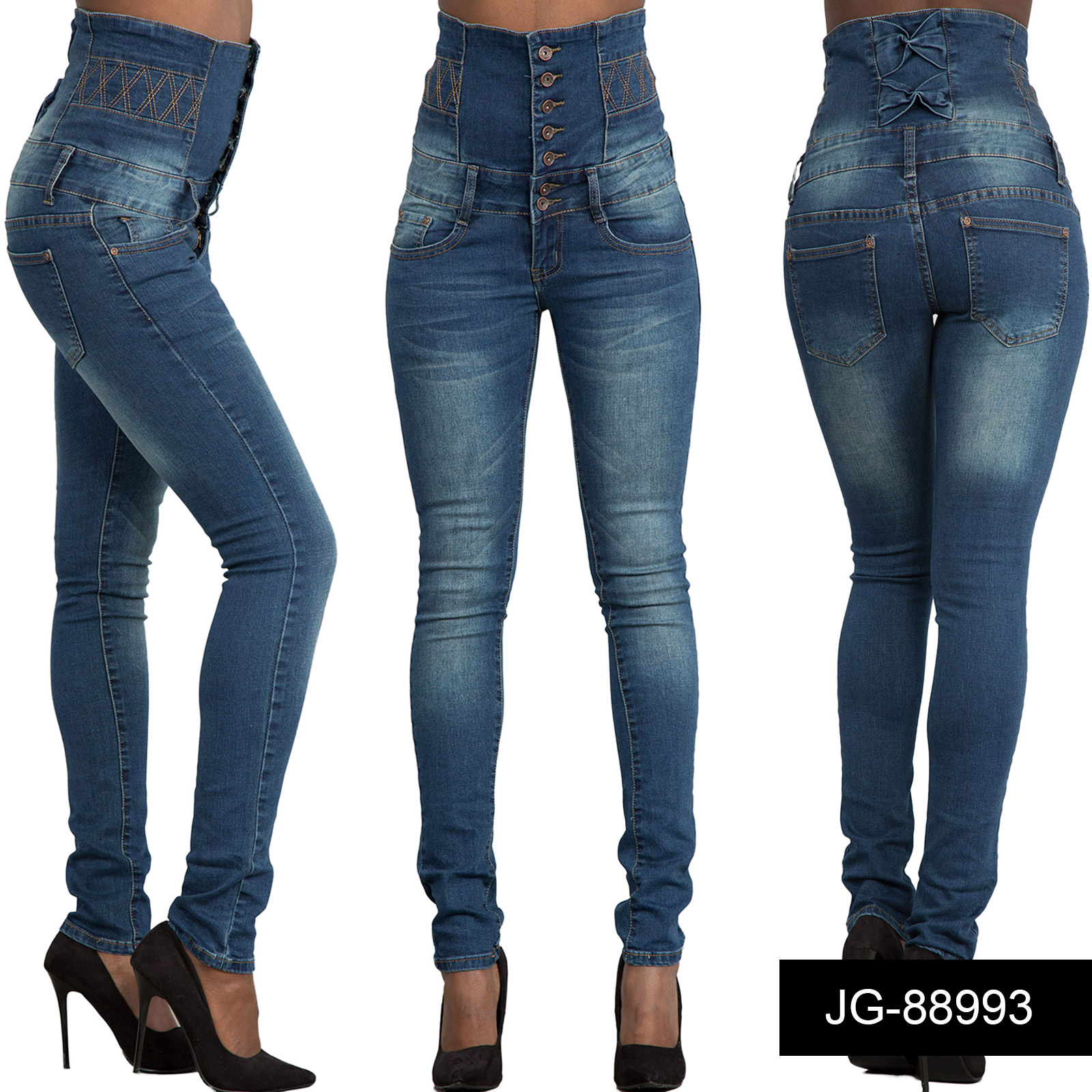 New Ladies Blue HIGH Waist Denim Skinny Leg Stretchy jeans Size 6 8 10 ...