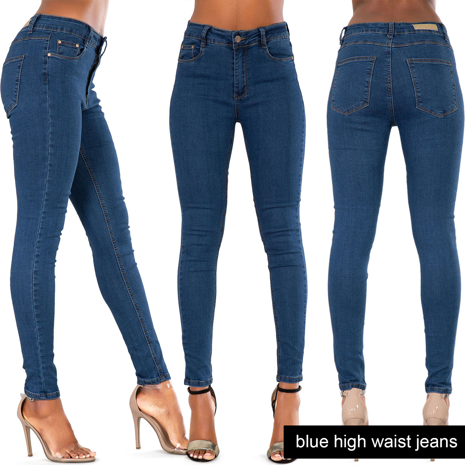 New Womens HIGH Waist Denim SEXY Skinny Leg Stretchy Jeans Sizes 6 8 10 ...
