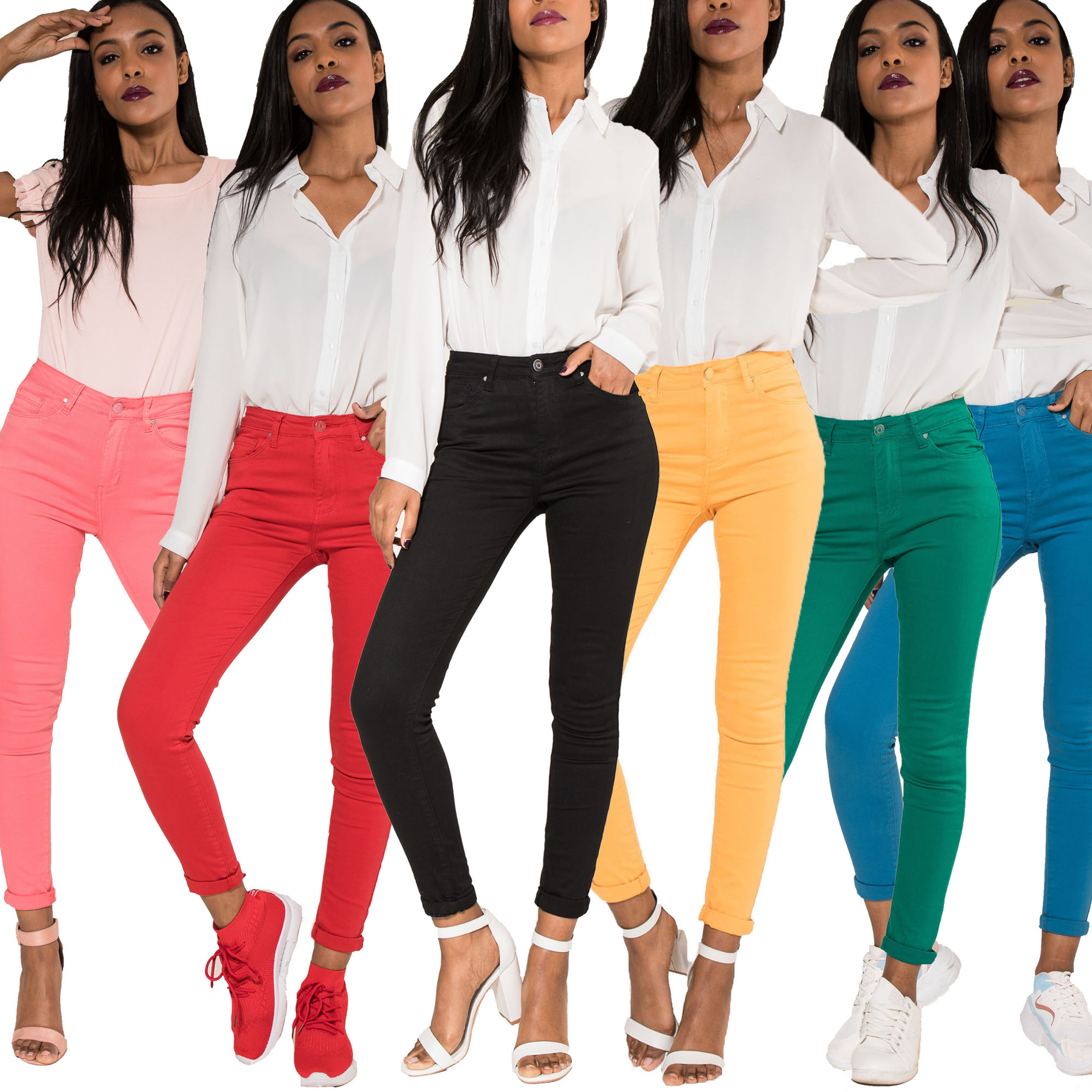 Womens High Waisted Coloured Jeans 