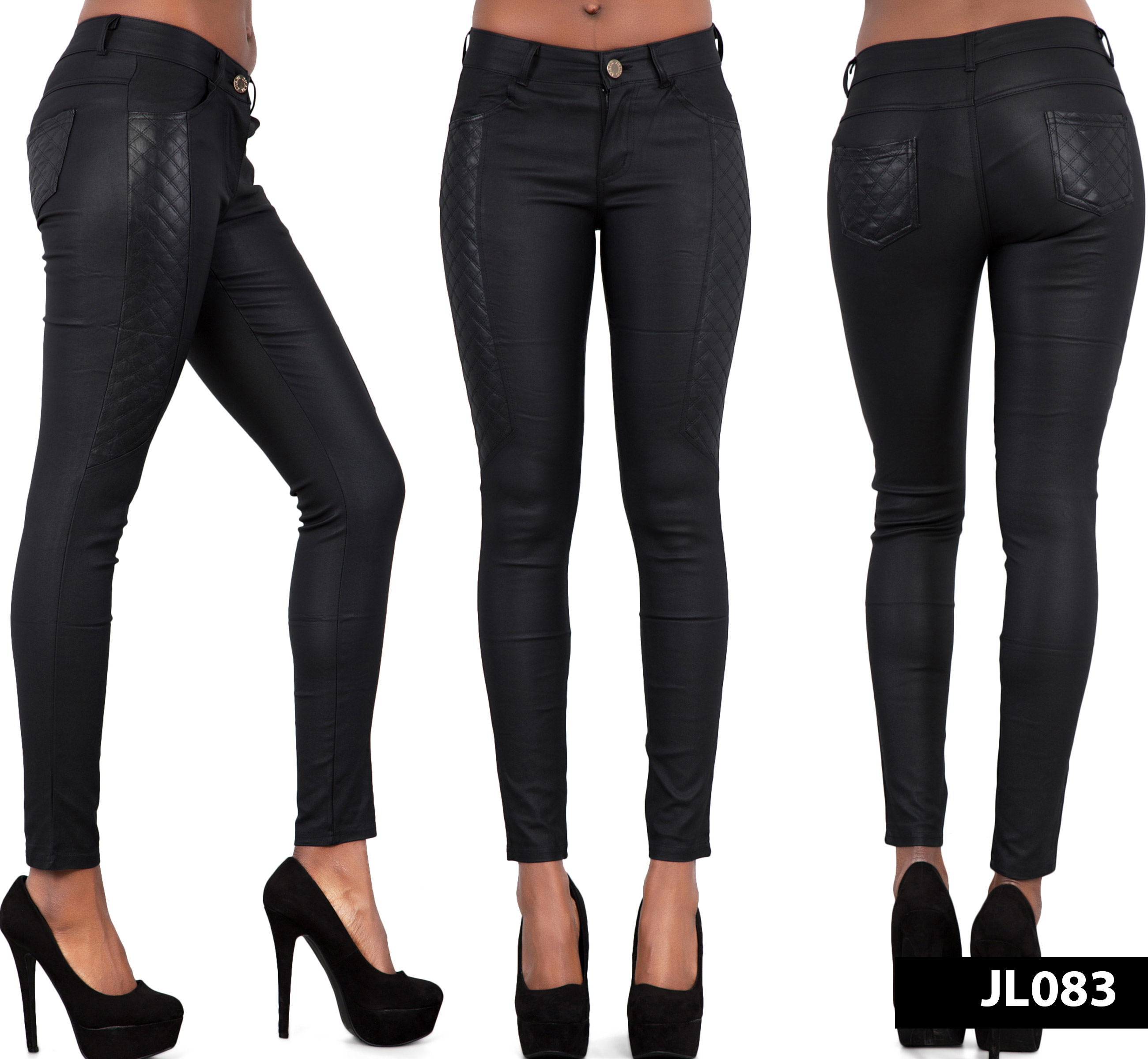 NEW LADIES WOMEN HIGH WAIST LEGGINGS LEATHER LOOK STRETCHY TROUSERS ...