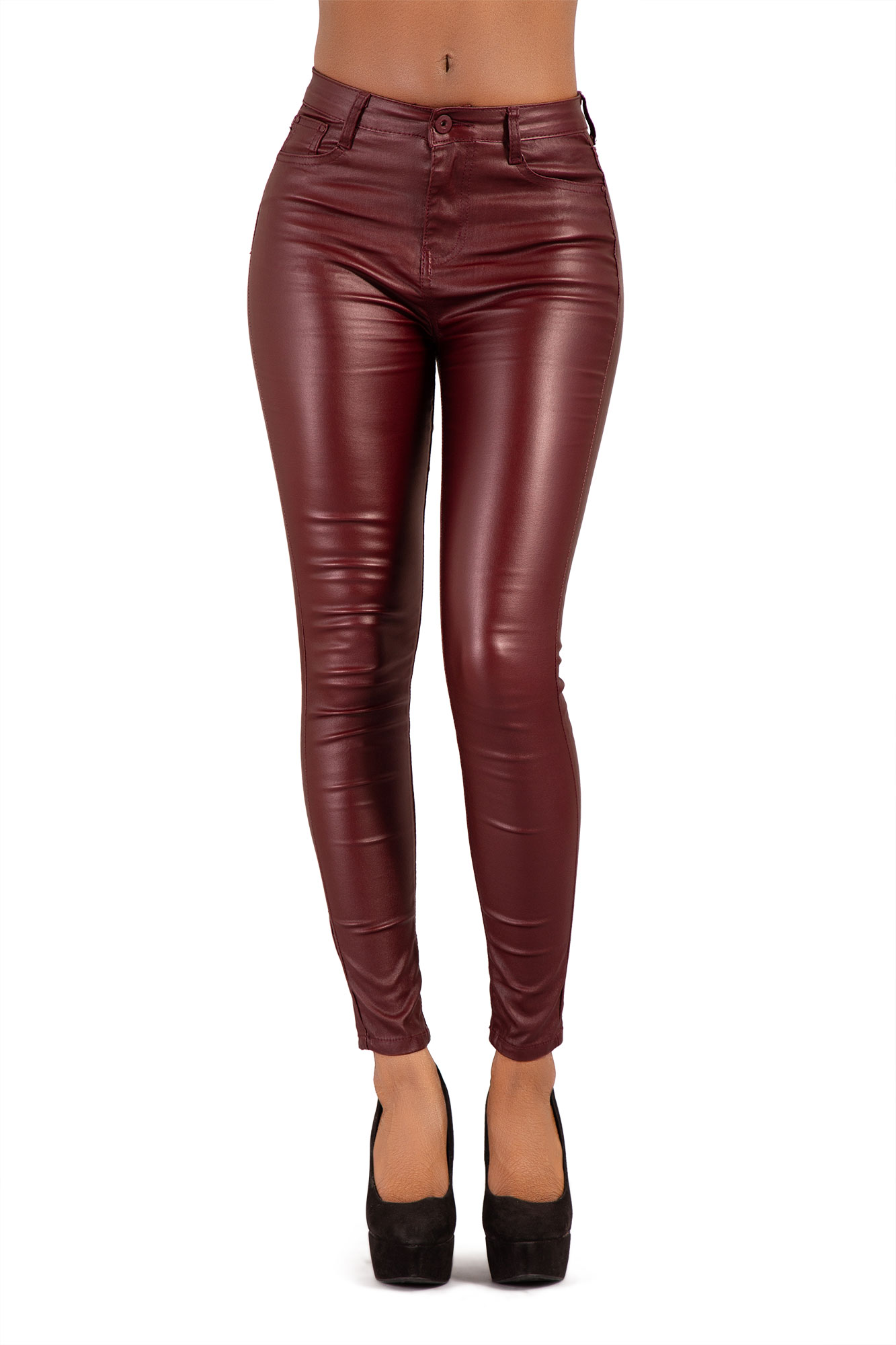 burgundy leather look jeans