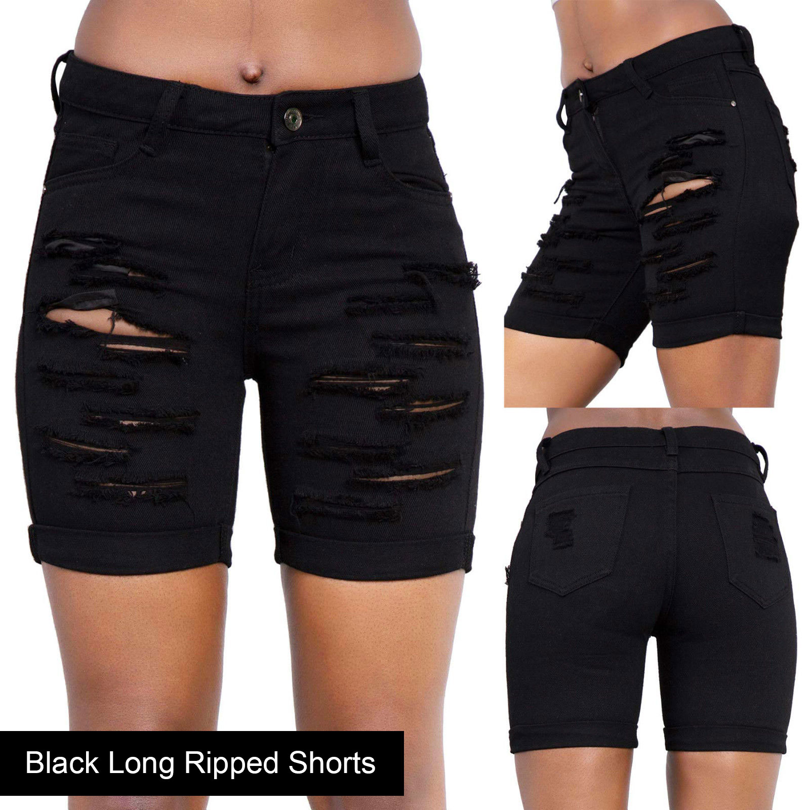 long black ripped shorts