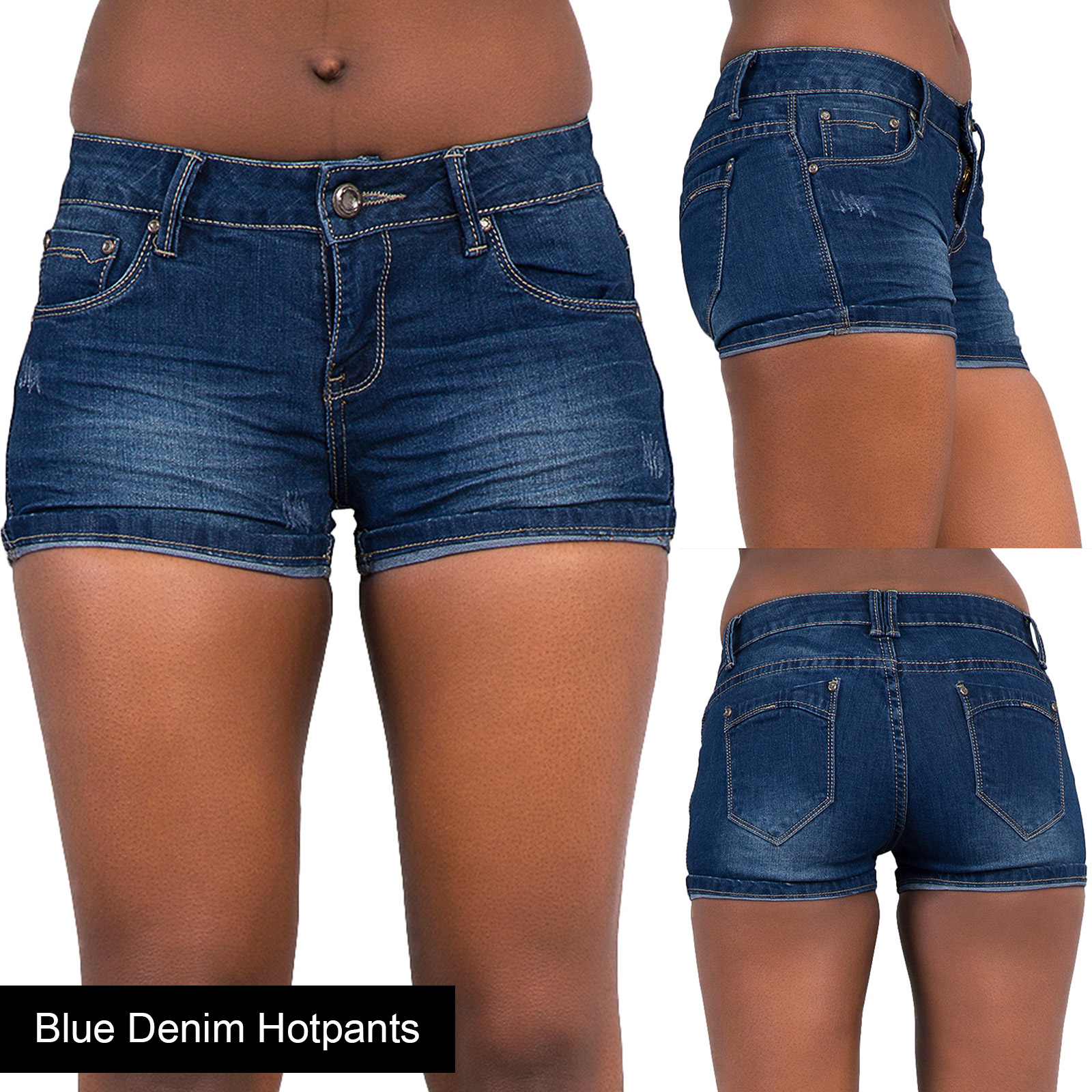 New Ladies Womens Blue Denim Shorts High Waisted Ripped Sexy Hotpants