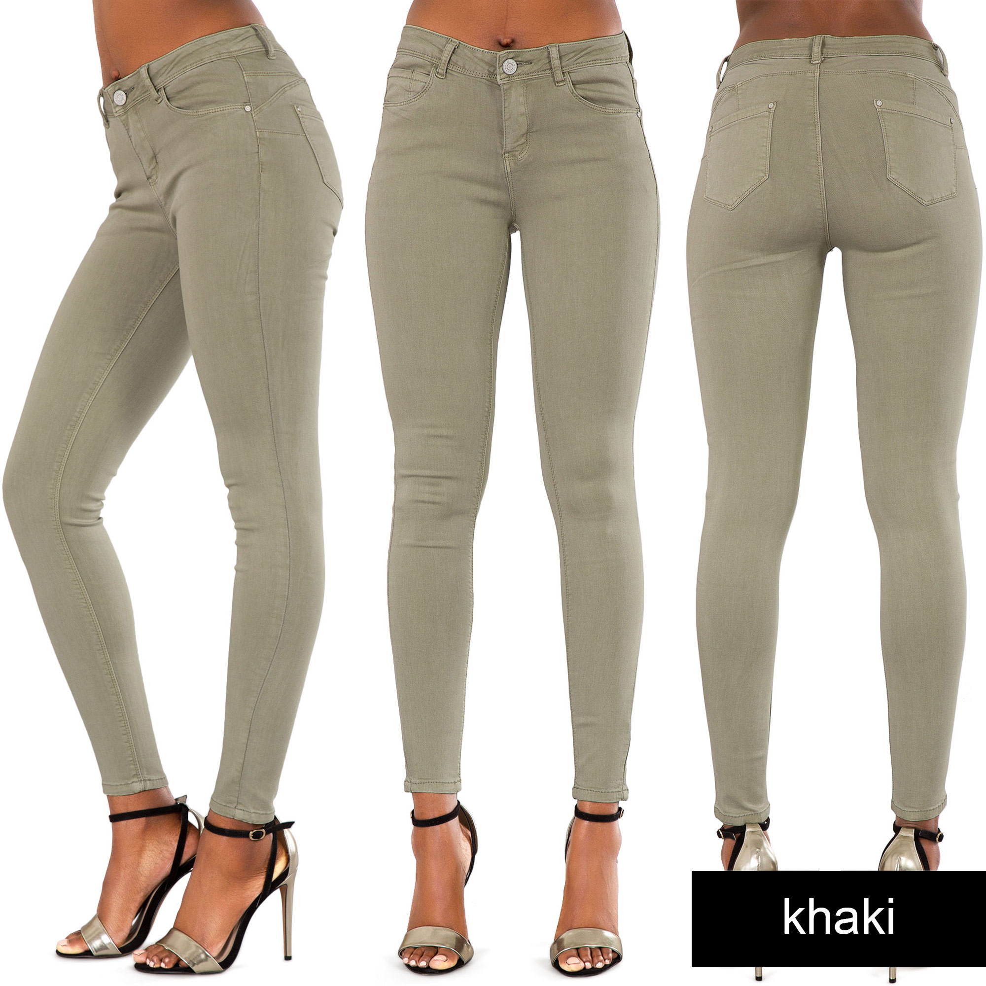 New Women 7 Colour High Waist Pants Skinny Fit Jeans Stretchy Trousers ...