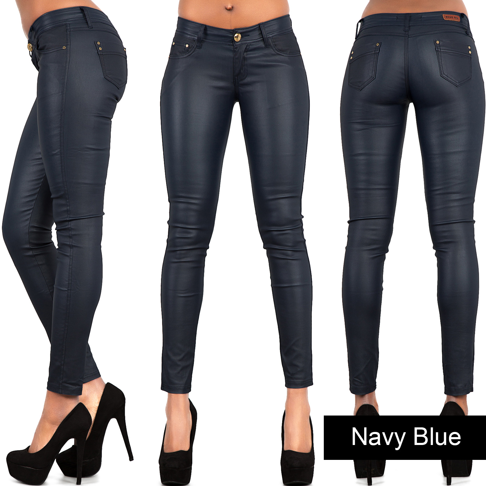 Womens Black Wet Look Leather Jeans Skinny Trouser Leggings Size 6 8 10 ...