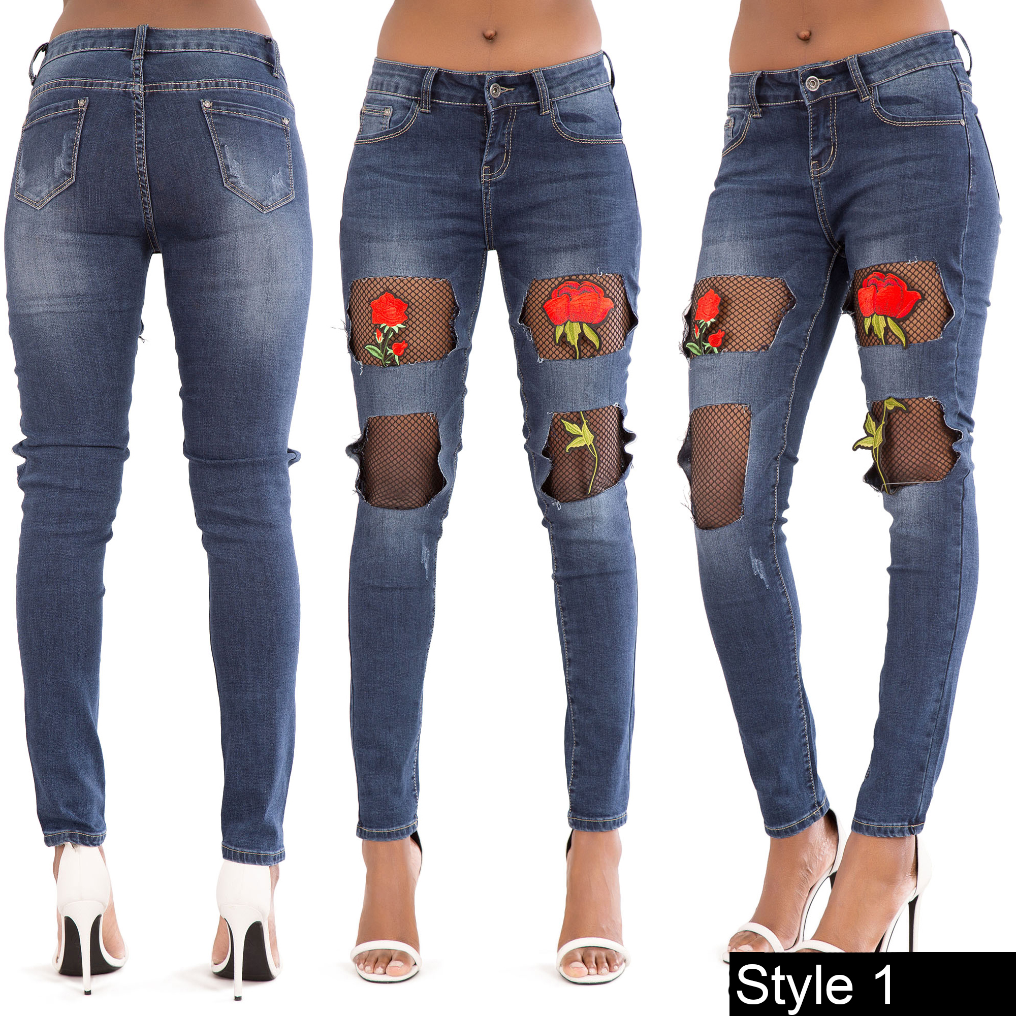 New Ladies Women Blue Black Ripped Skinny Jeans Slim Fit Stretch Denim Size 6 14 Ebay