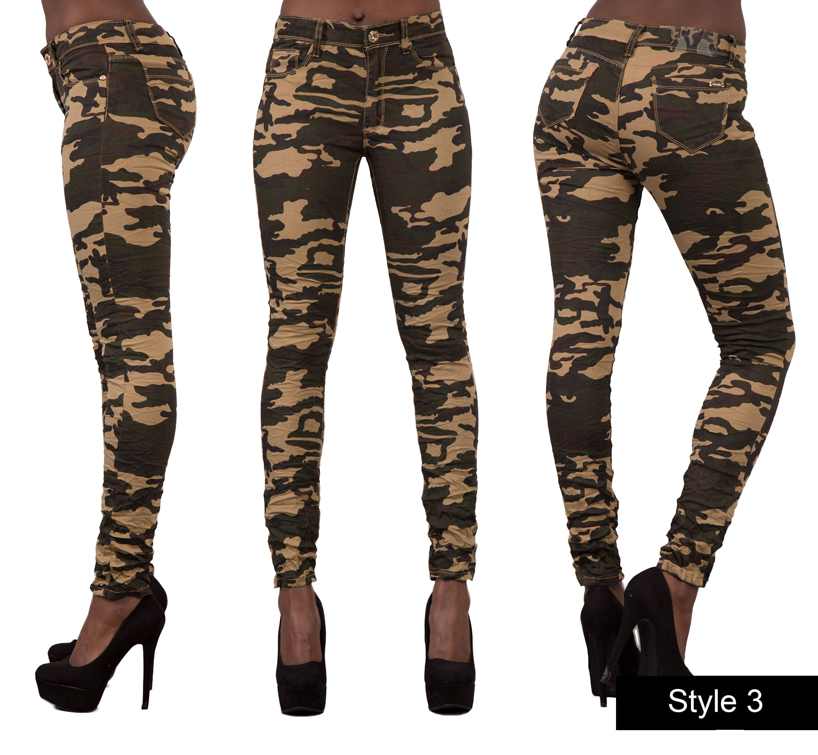 Women Sexy Camouflage Army Print Stretch Ripped Skinny Jeans Trousers ...