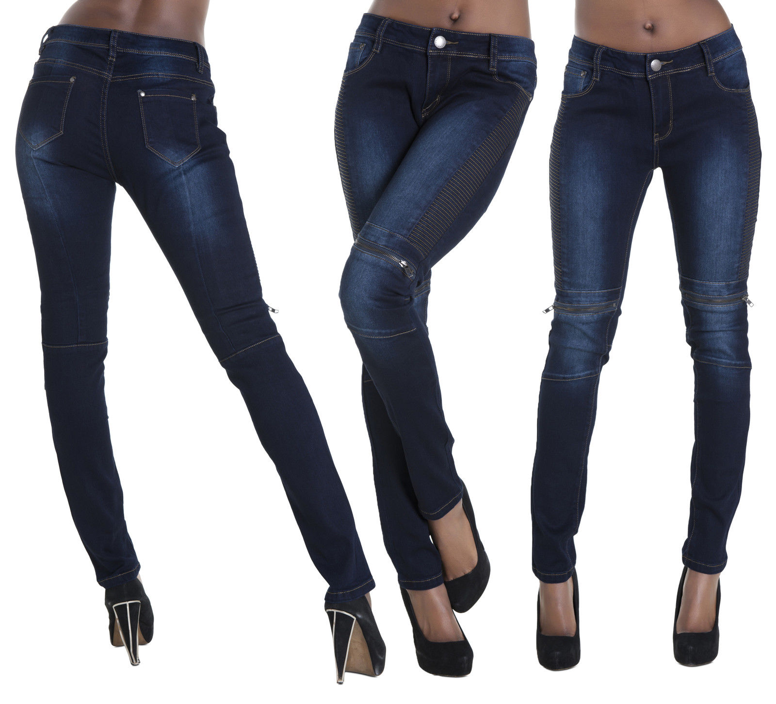 Ladies Women Blue Faded Skinny Fit Jeans Denim Leather Panel Plus Size ...