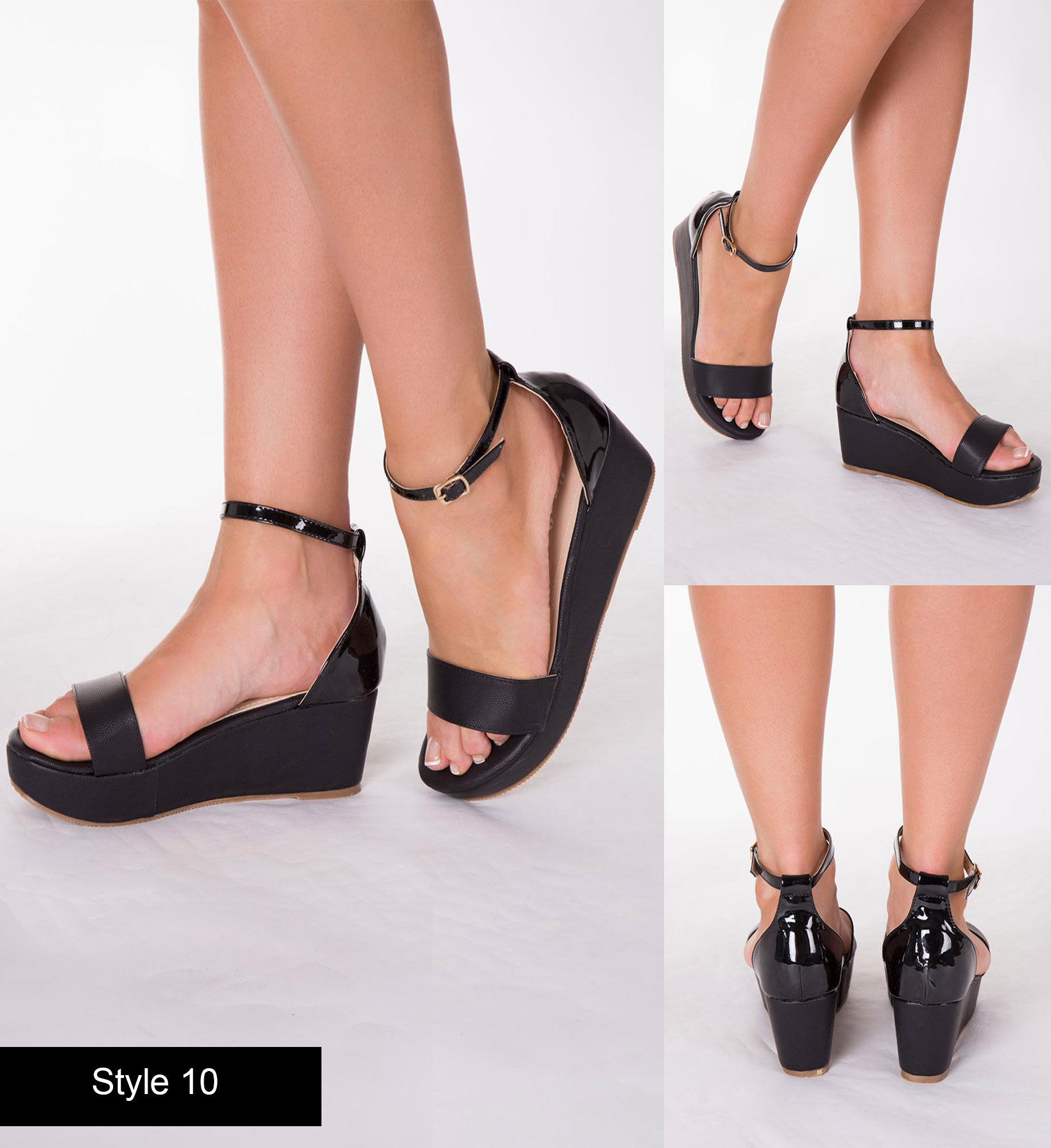 NEW Ladies Women Black White Summer Sandal Wedge High Heel Shoe Size 3 ...