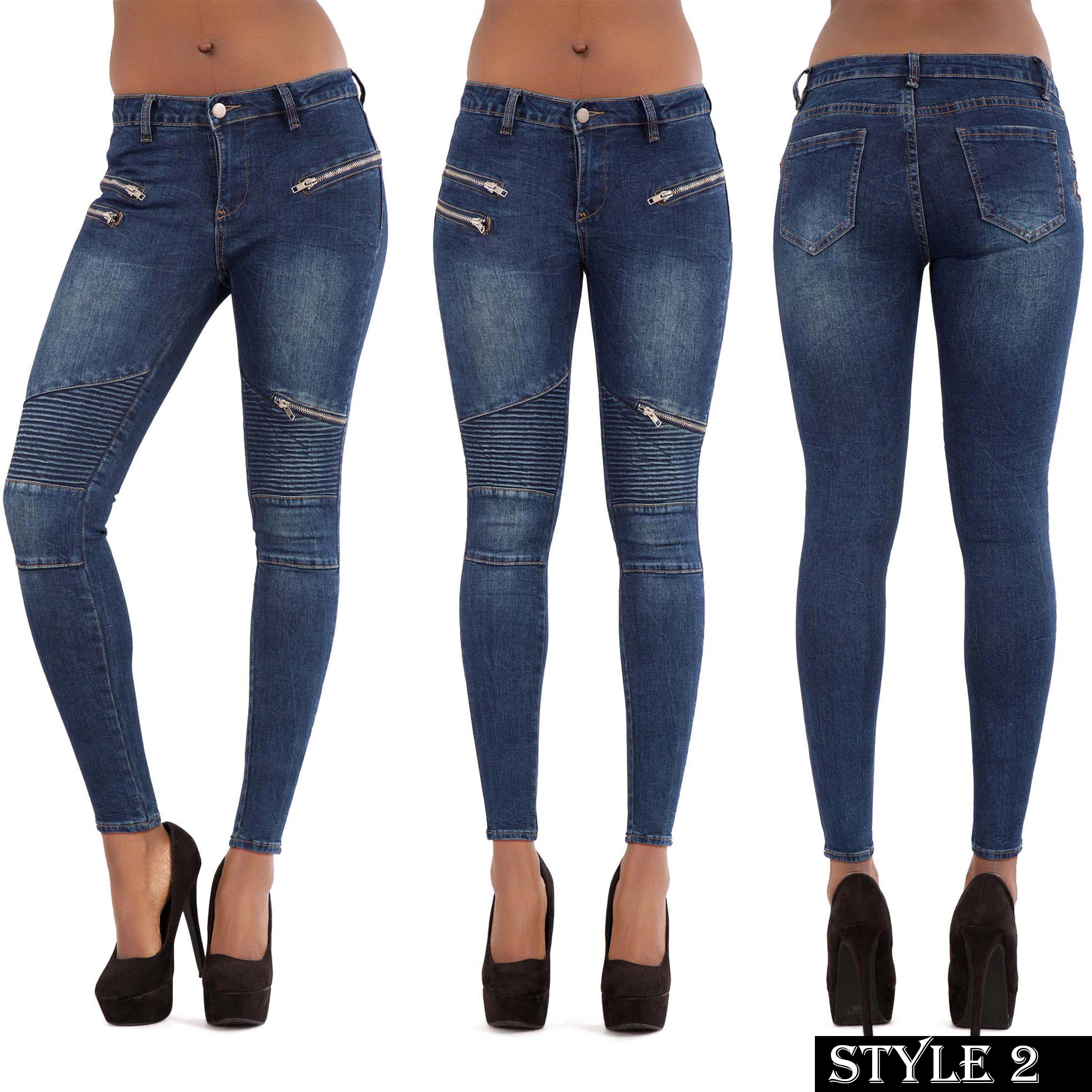 New Sexy Women Celeb Style Biker Look Stretchy Jeans Pants Size 6 8 10 12 14 16 Ebay