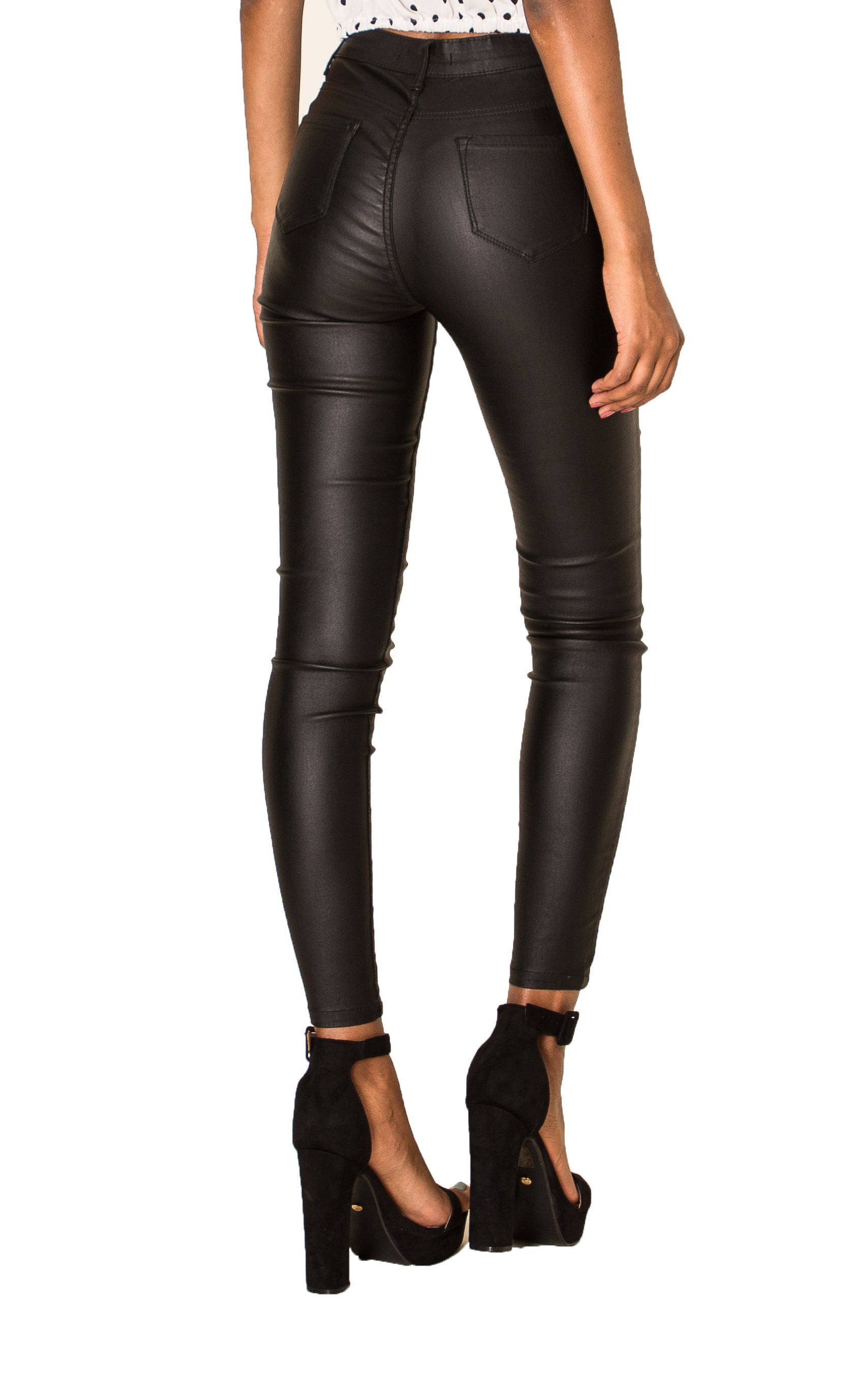 Womens Leather Look Trousers High Waist Faux Skinny Pants Stretch Leggings | eBay