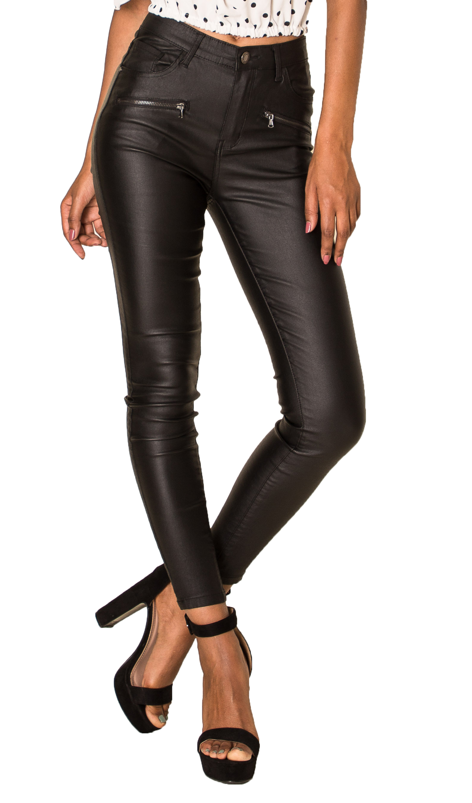 Womens Leather Look Trousers High Waist Faux Skinny Pants Stretch Leggings Ebay