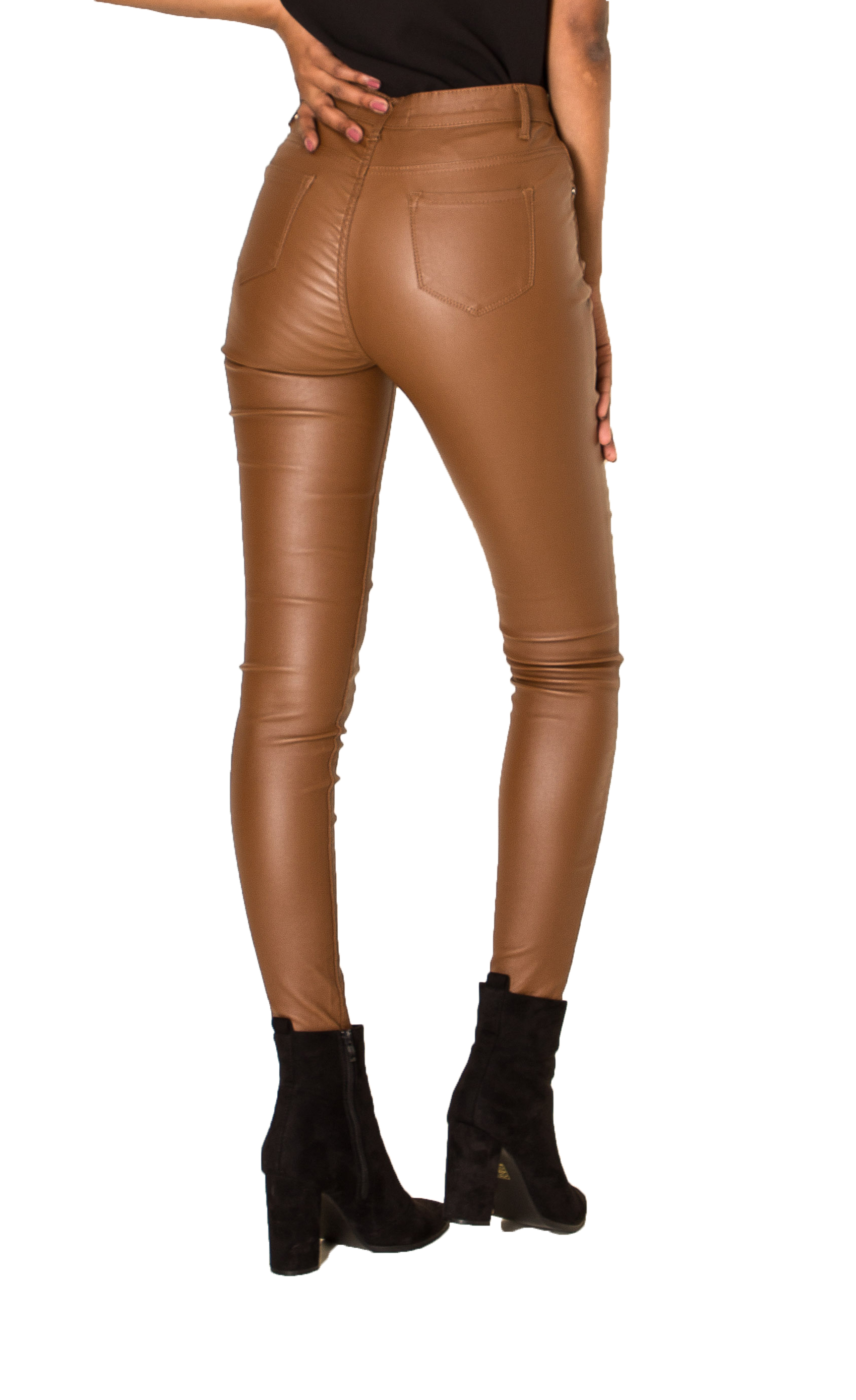 Womens Leather Look Trousers High Waist Faux Skinny Pants Stretch Leggings Ebay