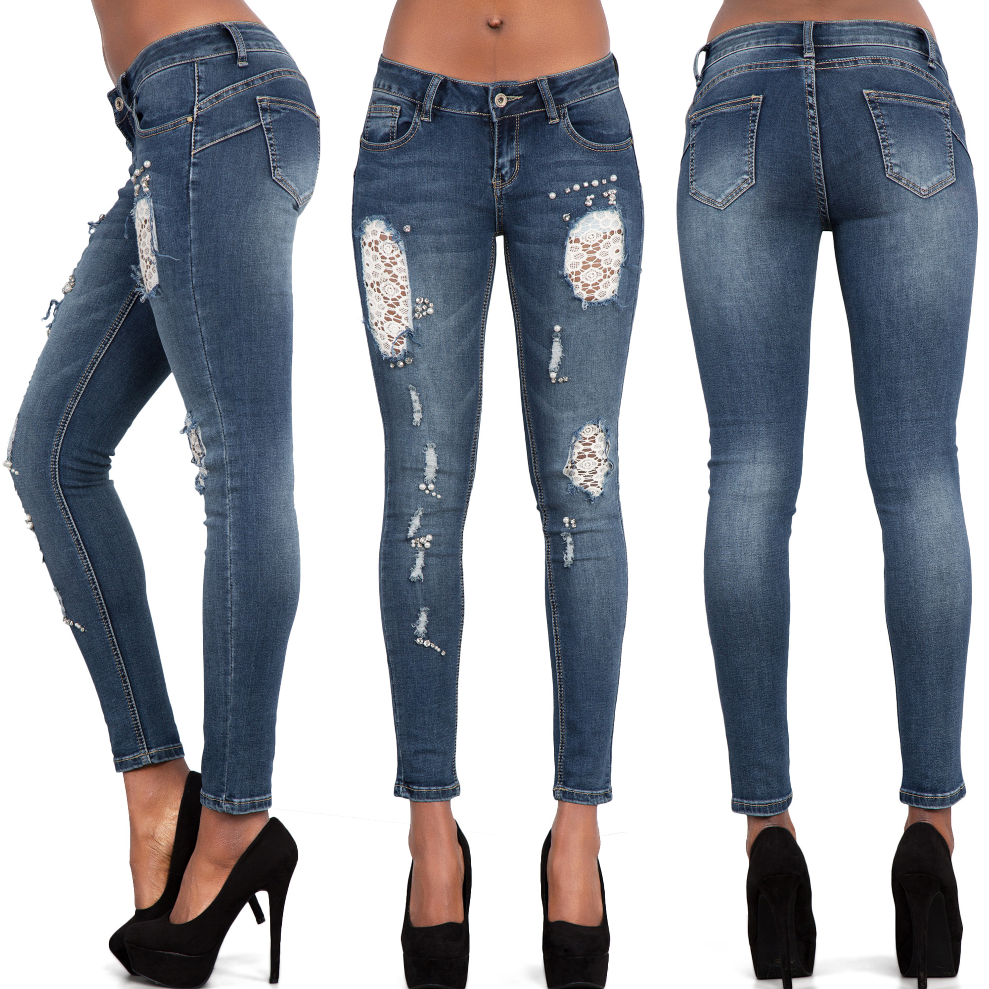 NEW WOMENS LADIES SKINNY FIT RIPPED JEANS FADED STRETCHY DENIM SIZE 6 ...