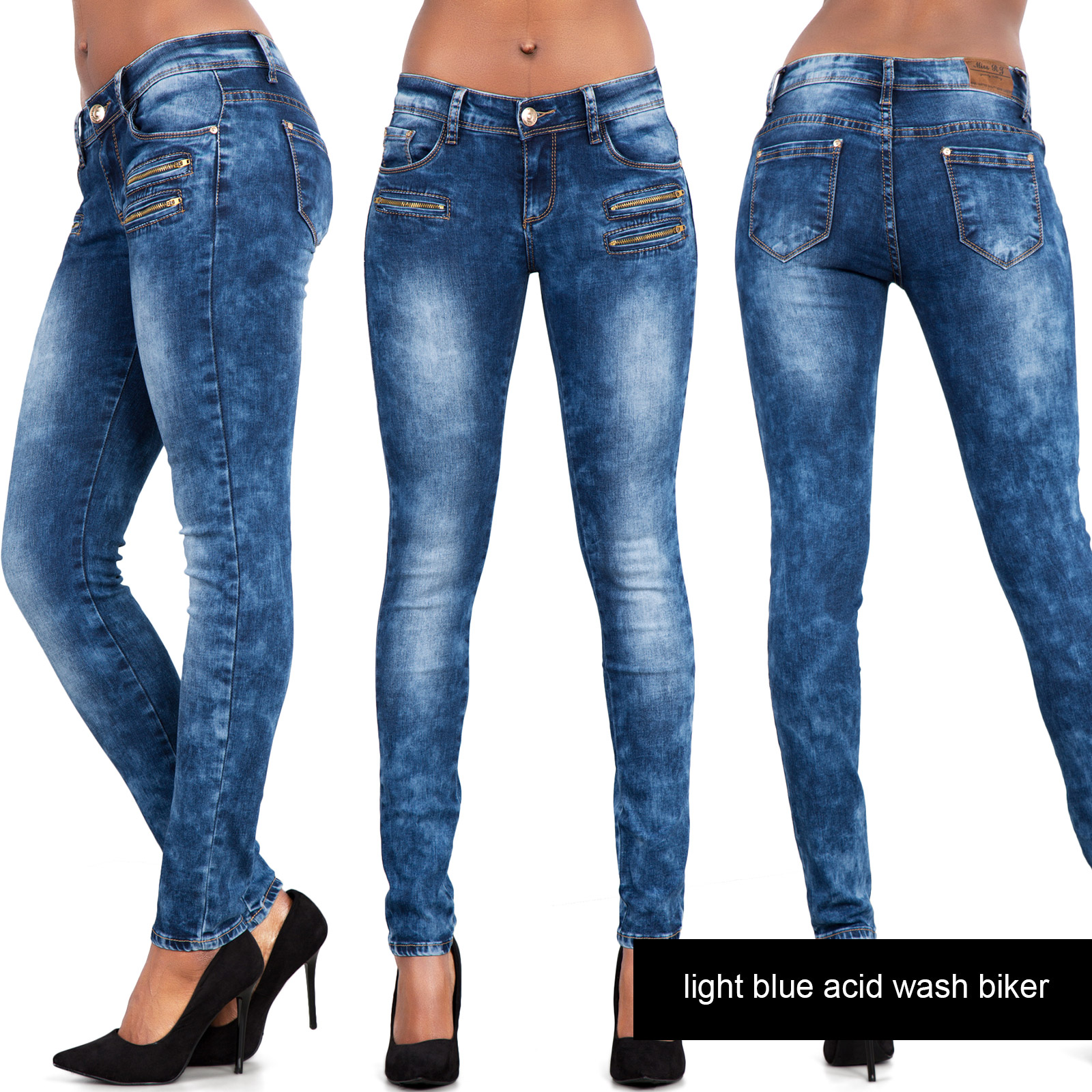 NEW Ladies Sexy Low Rise Faded Blue Skinny Jeans Slim Fit Stretch Pant ...