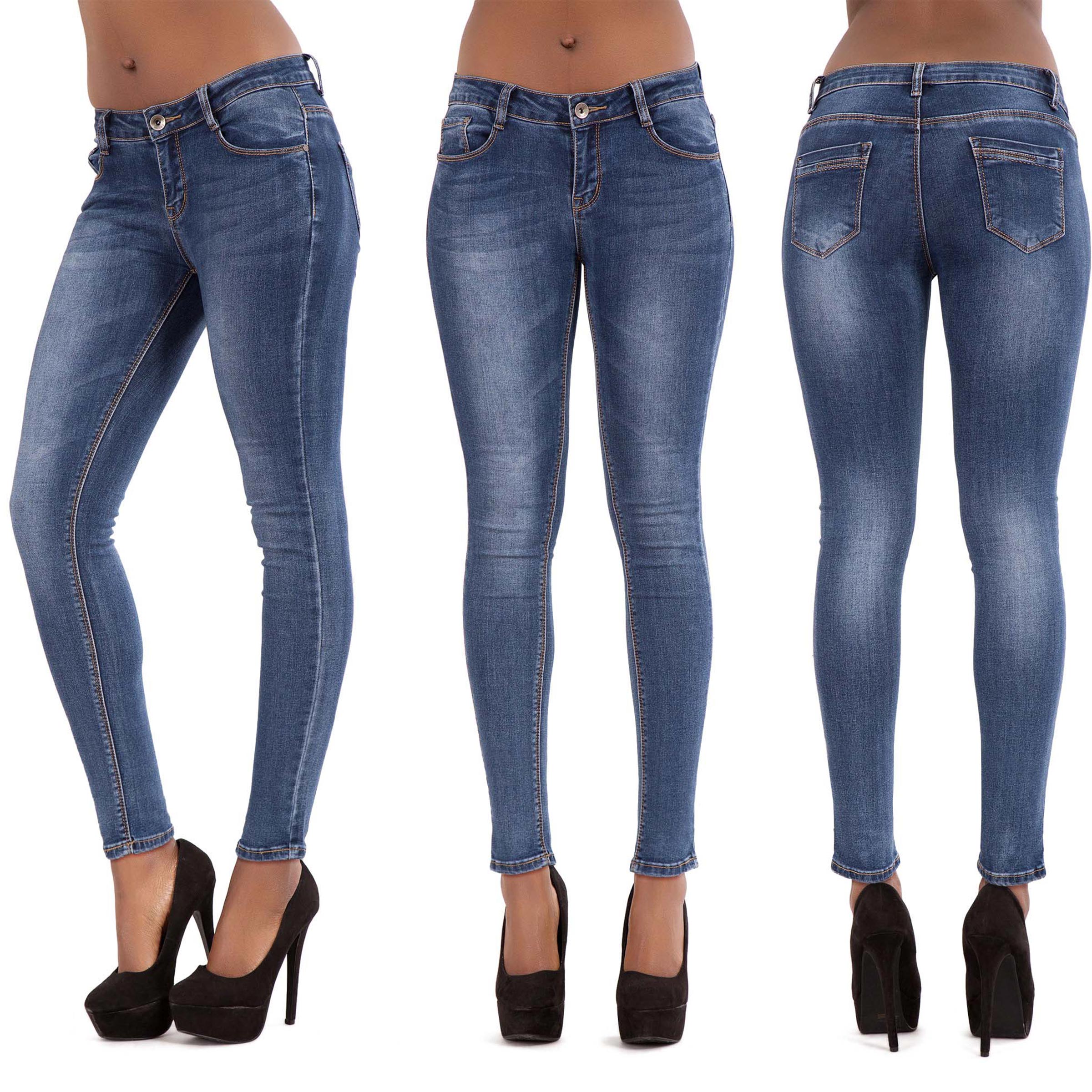 NEW Ladies Womens Faded Denim Blue Skinny Jeans Slim Fit Stretch Pants ...