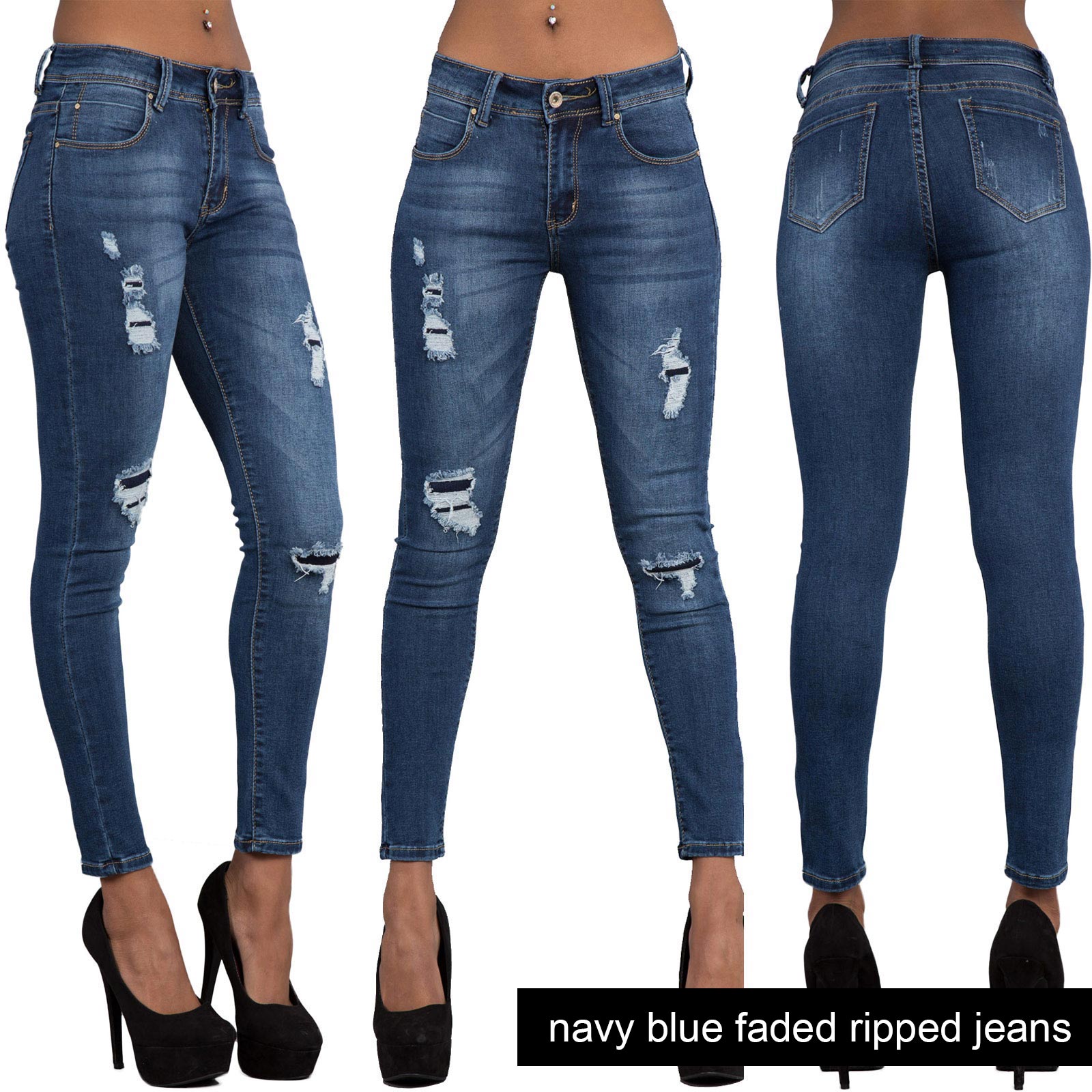 WOMENS LADIES BLACK BLUE SKINNY RIPPED LACE CUT OUT BOW JEANS DENIM ...