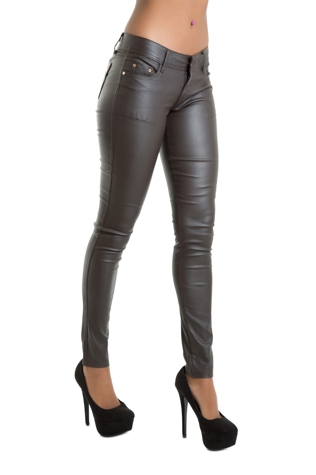 Dark Brown Leather-Look High Waist Leggings