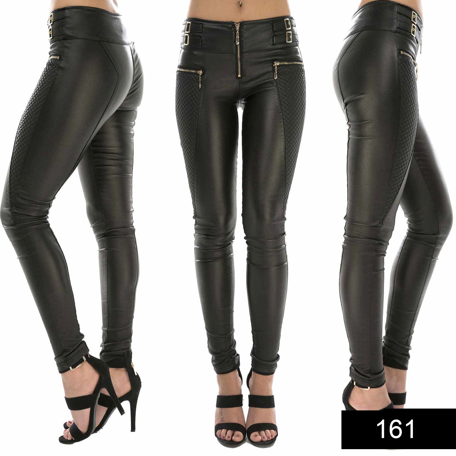 Ladies Celeb Style Black Wet Look Leather Biker Jeans Trousers Size 6 8 ...