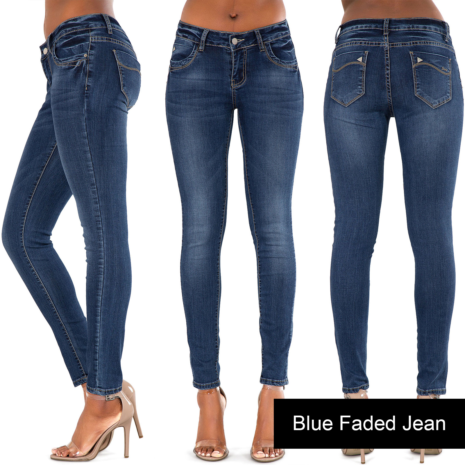 Ladies Women Acid Wash Blue Grey Skinny Jeans Stretch Trouser Size 6 8 ...