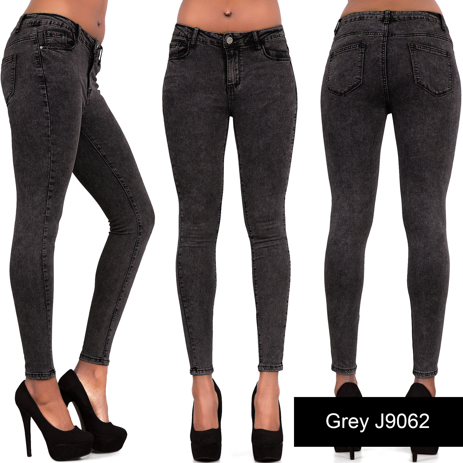 Ladies Women Acid Wash Blue Grey Skinny Jeans Stretch Trouser Size 6 8 ...