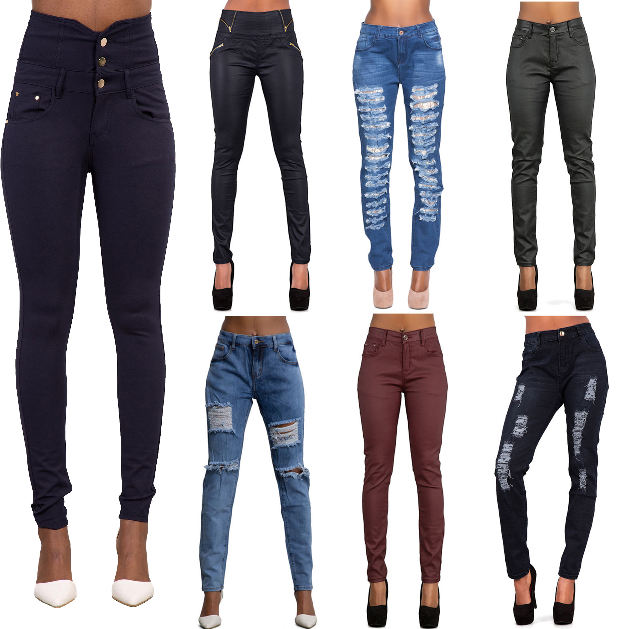Womens Ladies High Waist Ripped Jeans Stretch Denim Plus Size 14 16 18 ...