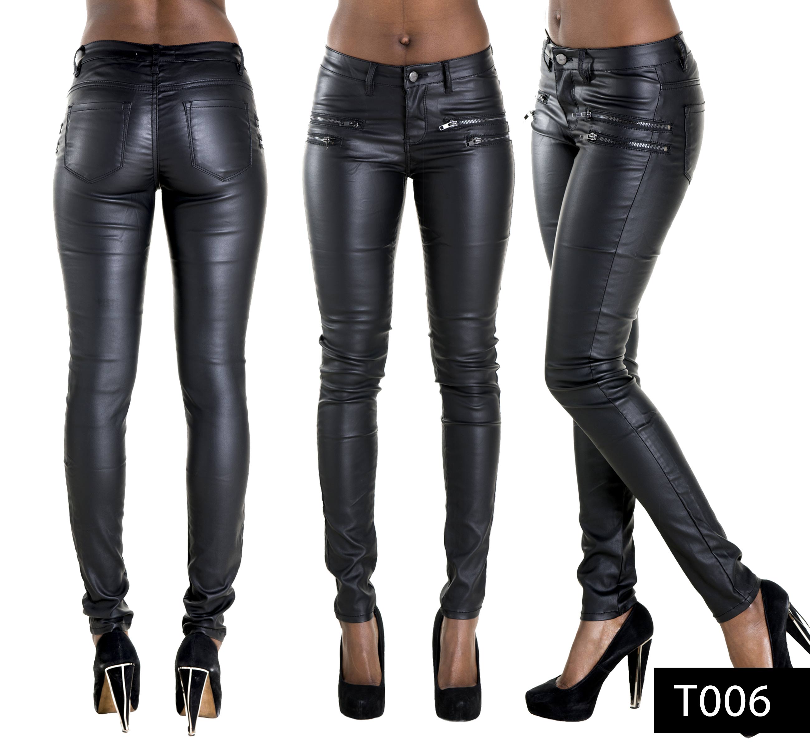 Ladies Womens New Leather Look Sexy Leggings Trousers Treggings Size 6 ...