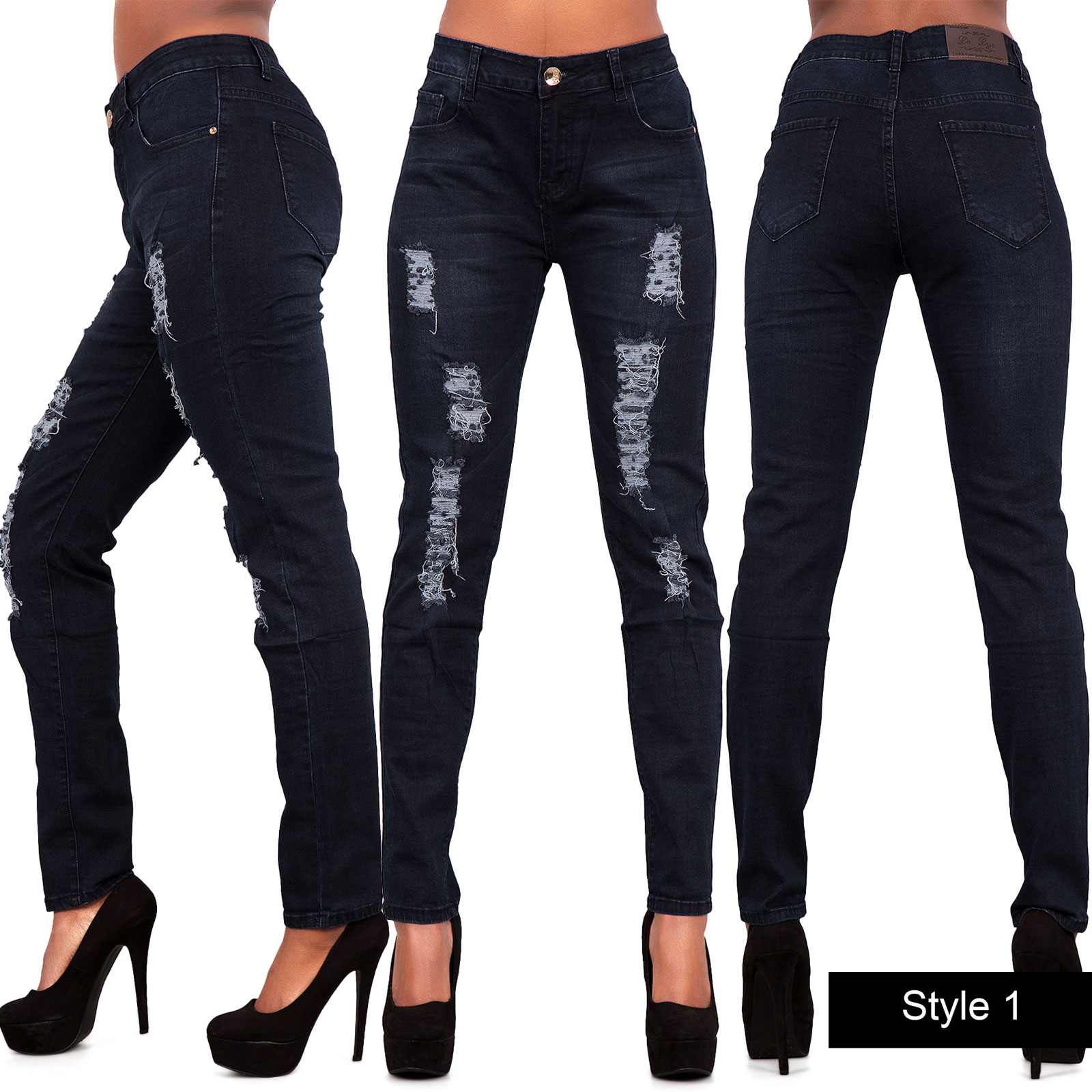 New Womens Ladies High Waist Ripped Jeans Stretch Denim Plus Size 14 16 ...