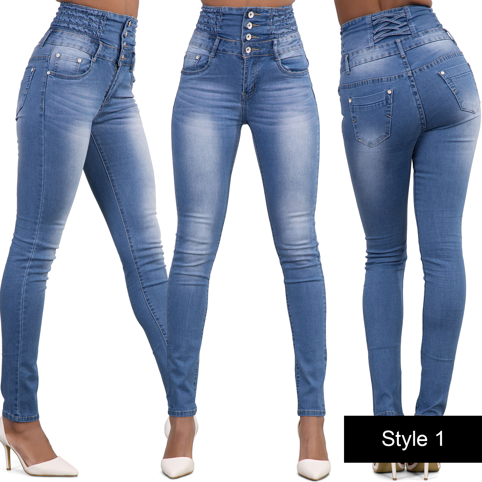 Womens Ladies Sexy High Waist Blue Skinny Jeans Stretch Denim Pants ...