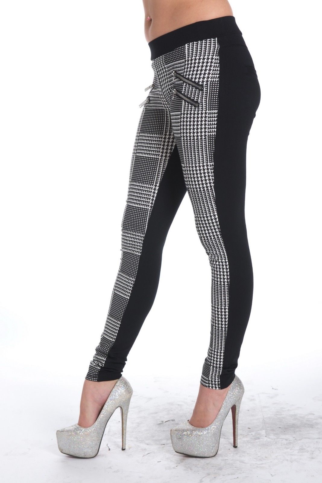 Womens Print Stretch Trousers Ladies Pull Up Leggings Black White Pan Size 6 16 eBay