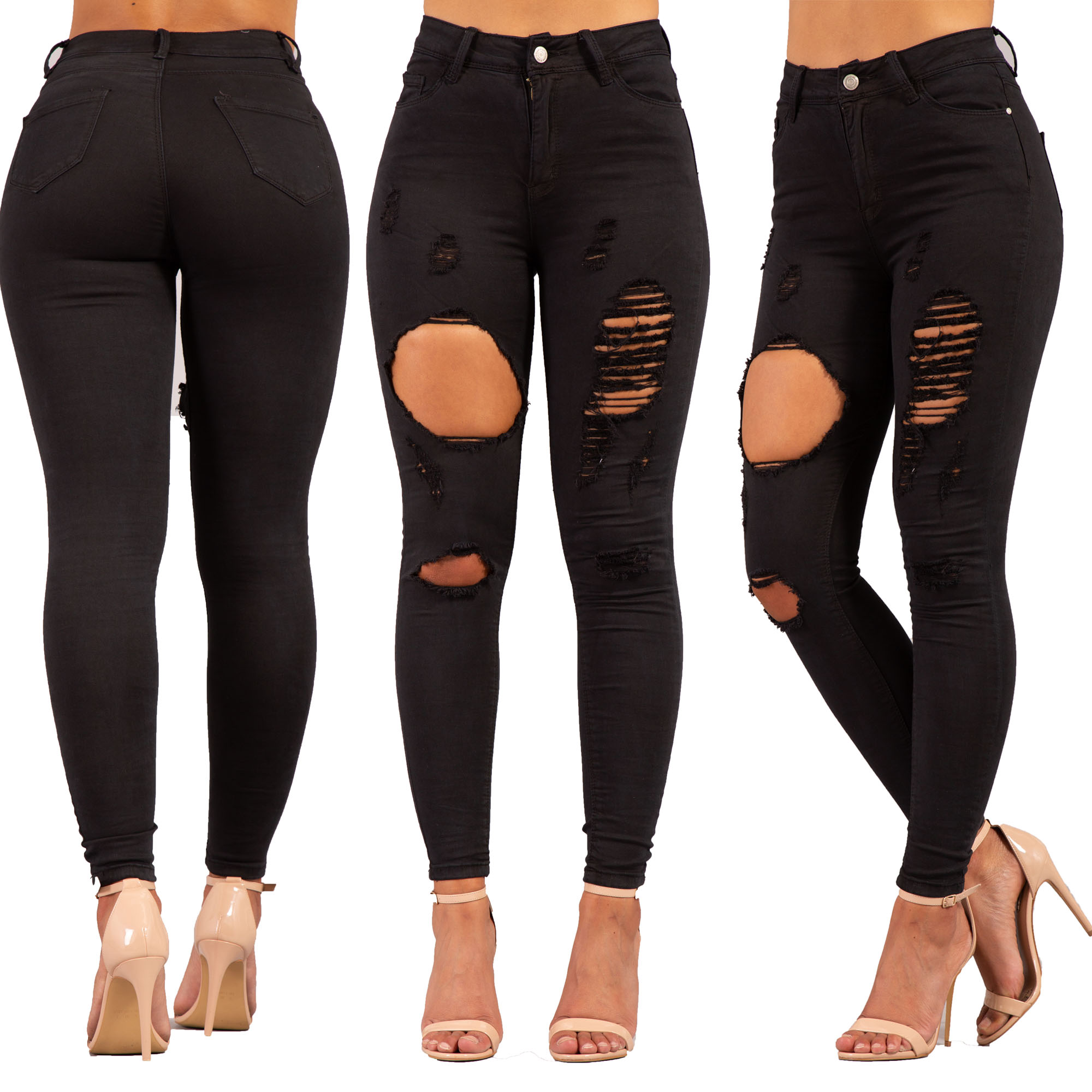 ladies black distressed jeans
