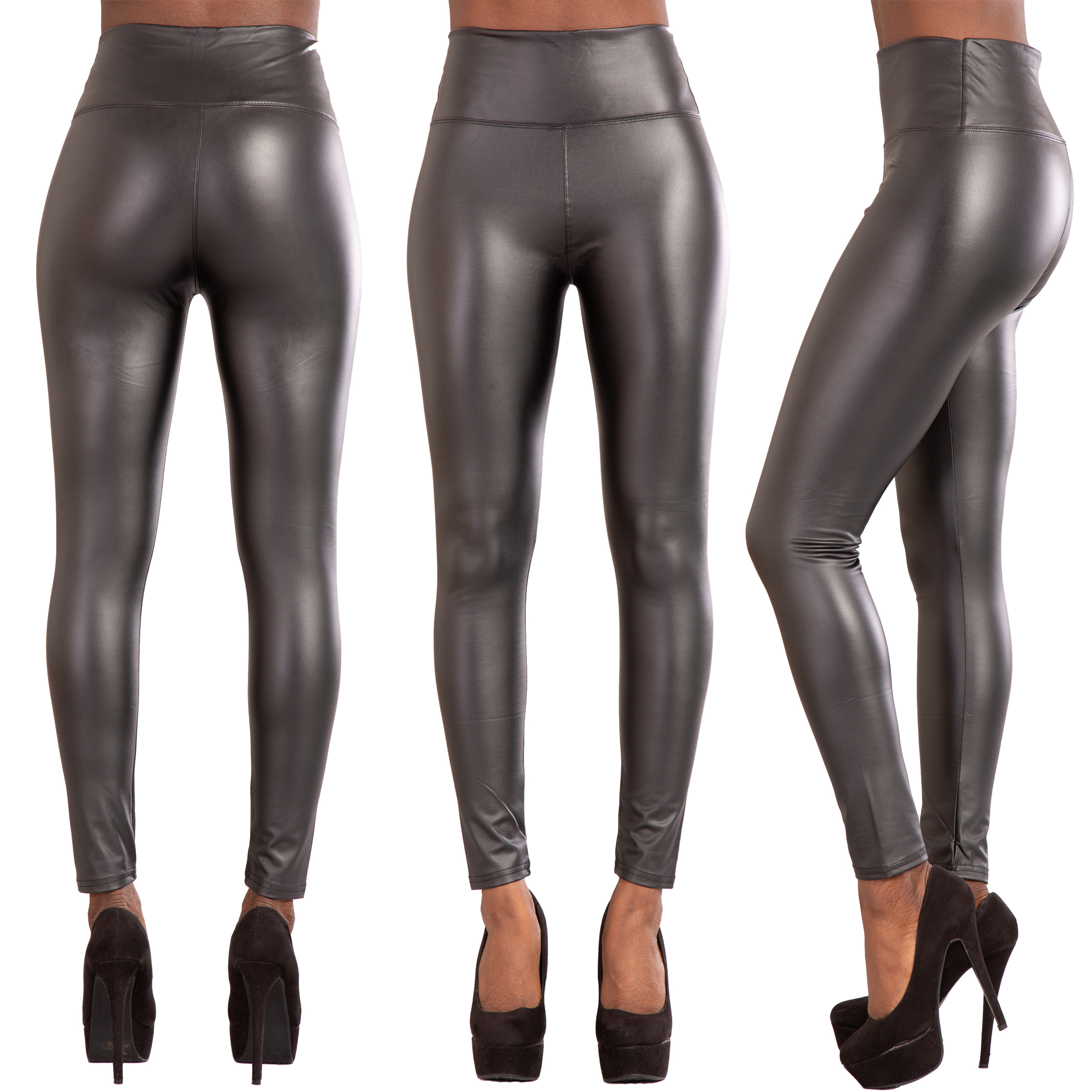 Womens Leather Look Trousers Ladies 