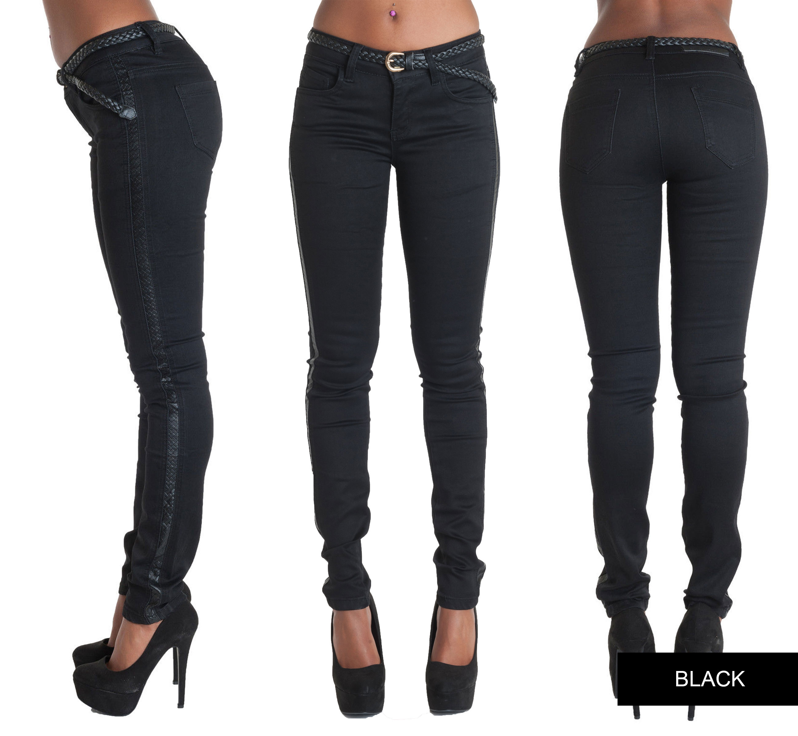 Womens Skinny Low Waist Cargo Skinny Stretch Trousers Jeans Size 6 8 10 ...