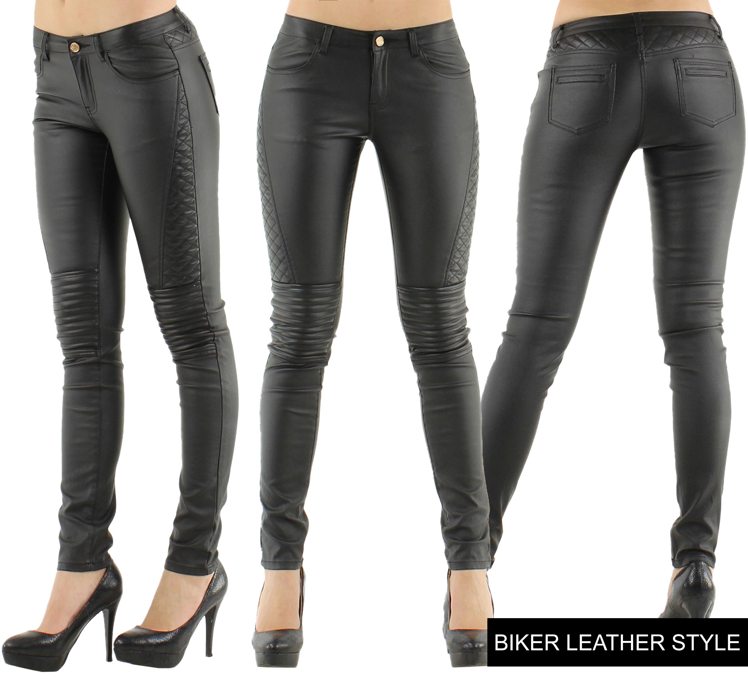 NEW WOMENS LEATHER LOOK JEANS SEXY TROUSERS LADIES BLACK SLIM FIT SIZE ...