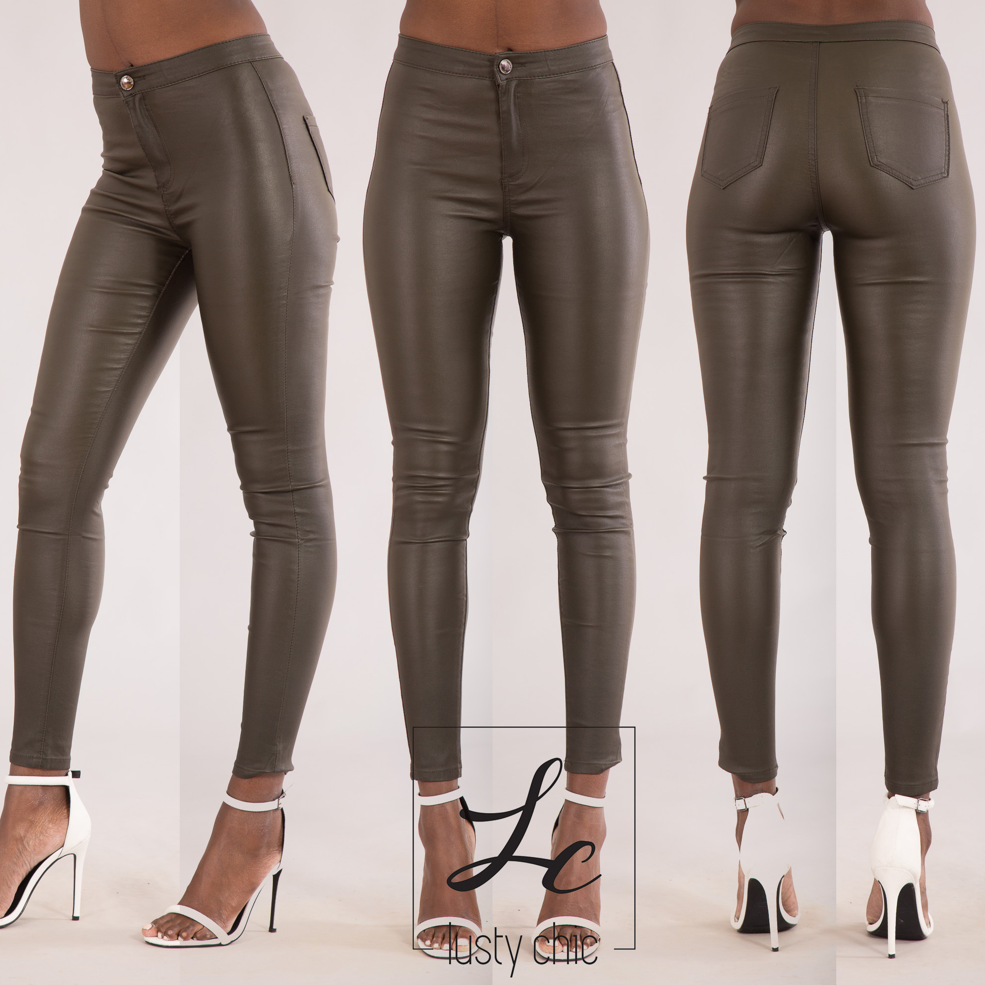 NEW WOMENS LEATHER LOOK JEANS SEXY TROUS
