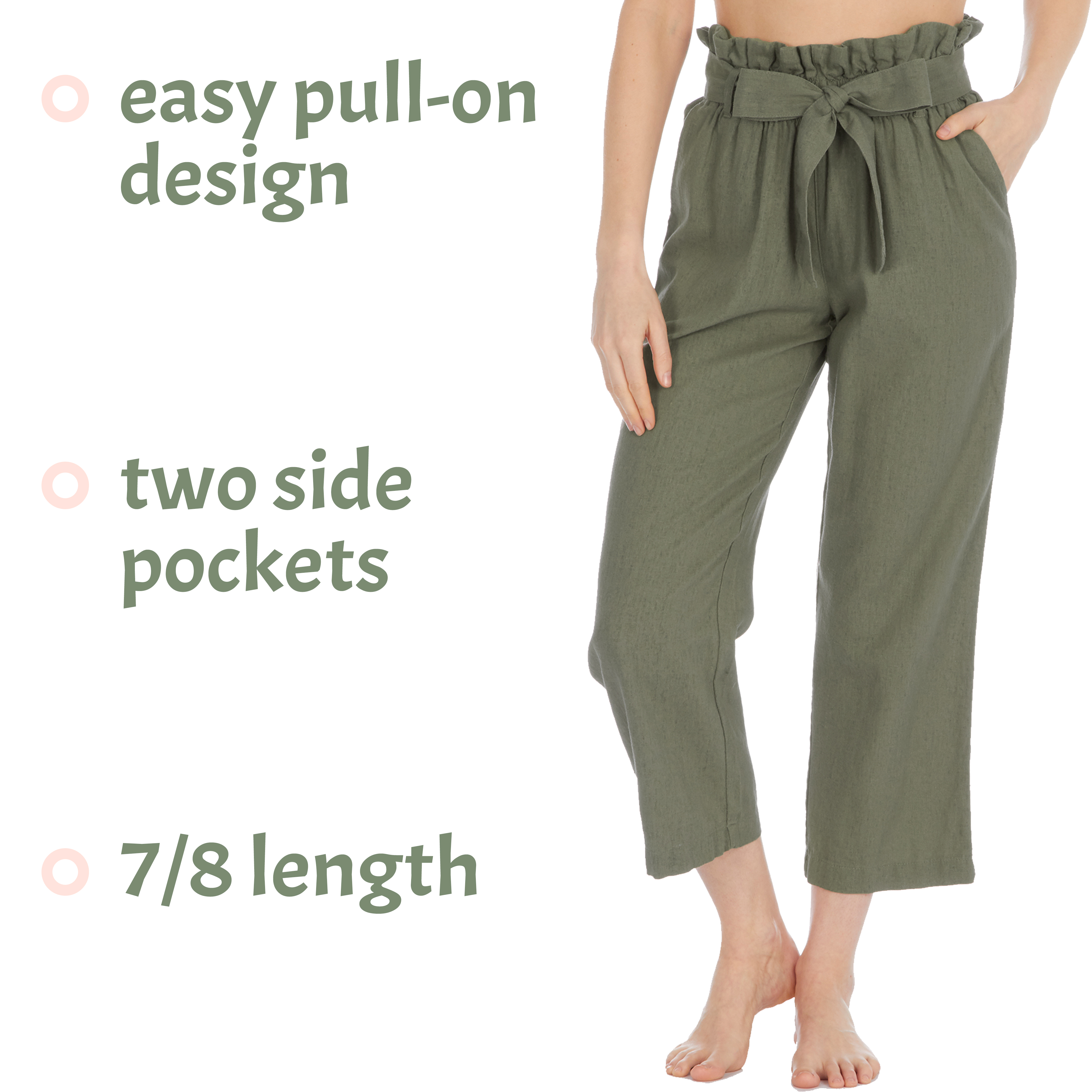 Ladies Linen Trousers Women's Fully Elasticated Pull On Pants Sizes UK 10-20
