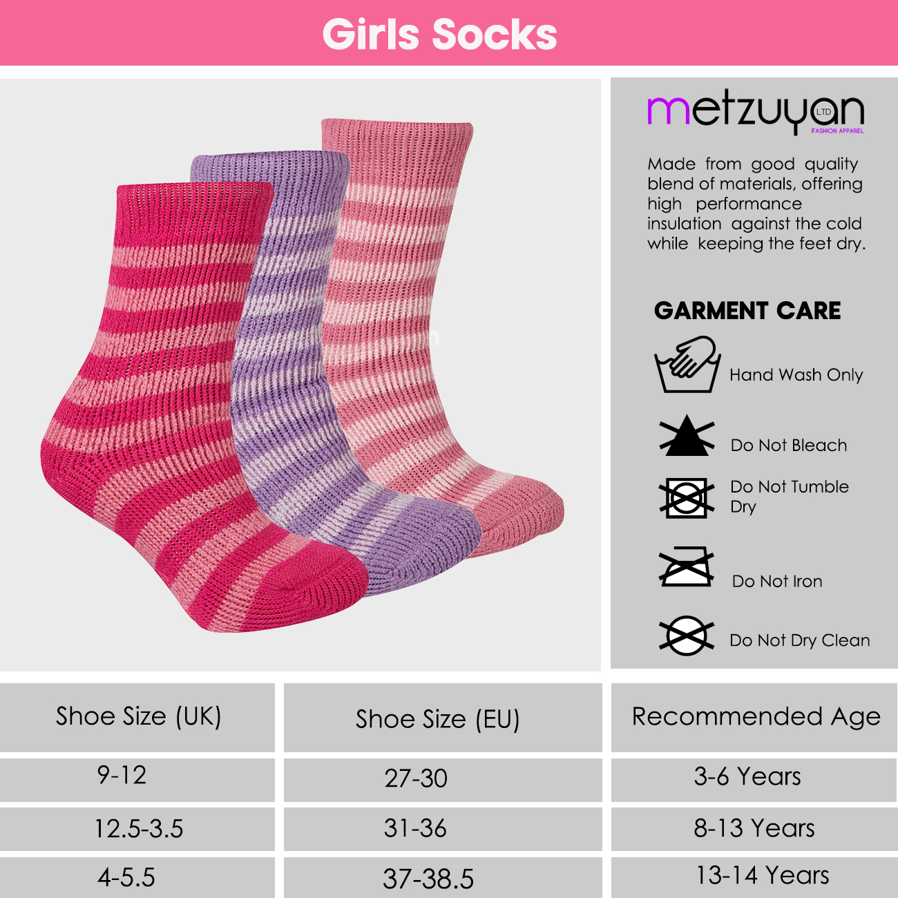 REDTAG Girls Striped Extreme Thermal Non-Slip Slipper Socks
