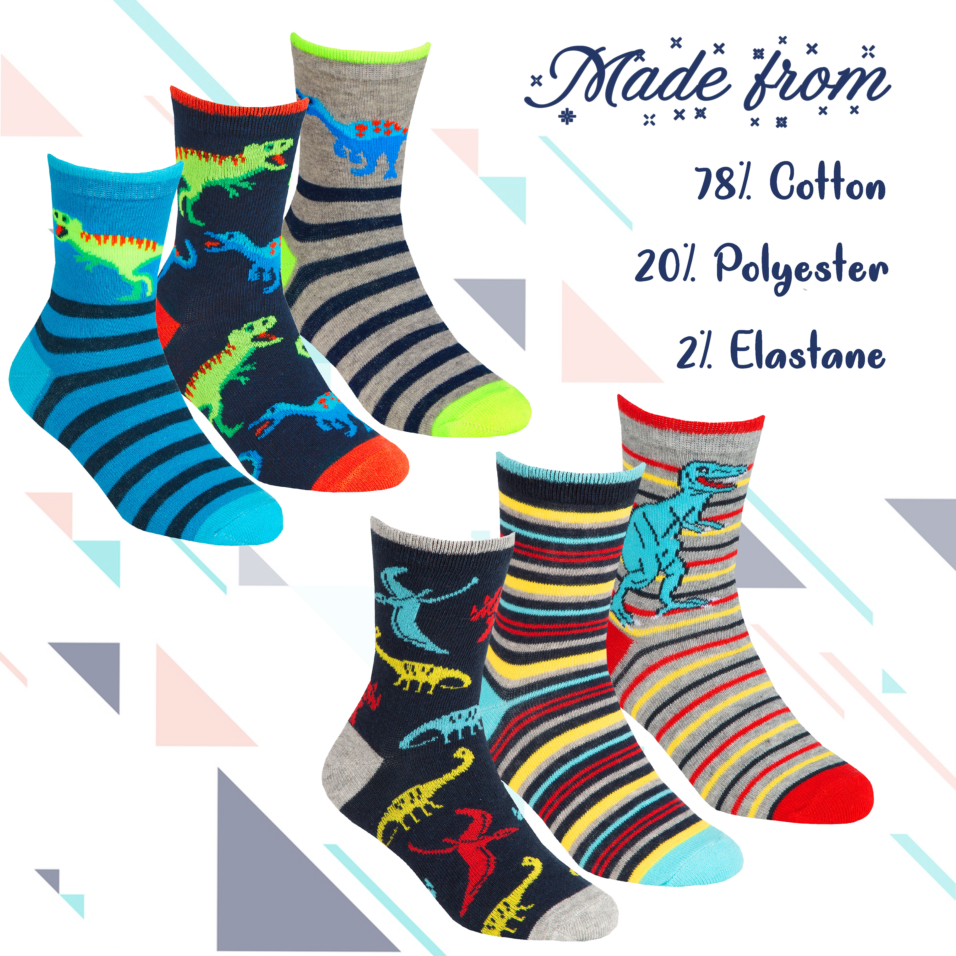 6 Pairs Boys Cotton Rich Novelty Funky Cartoon School Everyday Multipack Socks - Picture 27 of 46