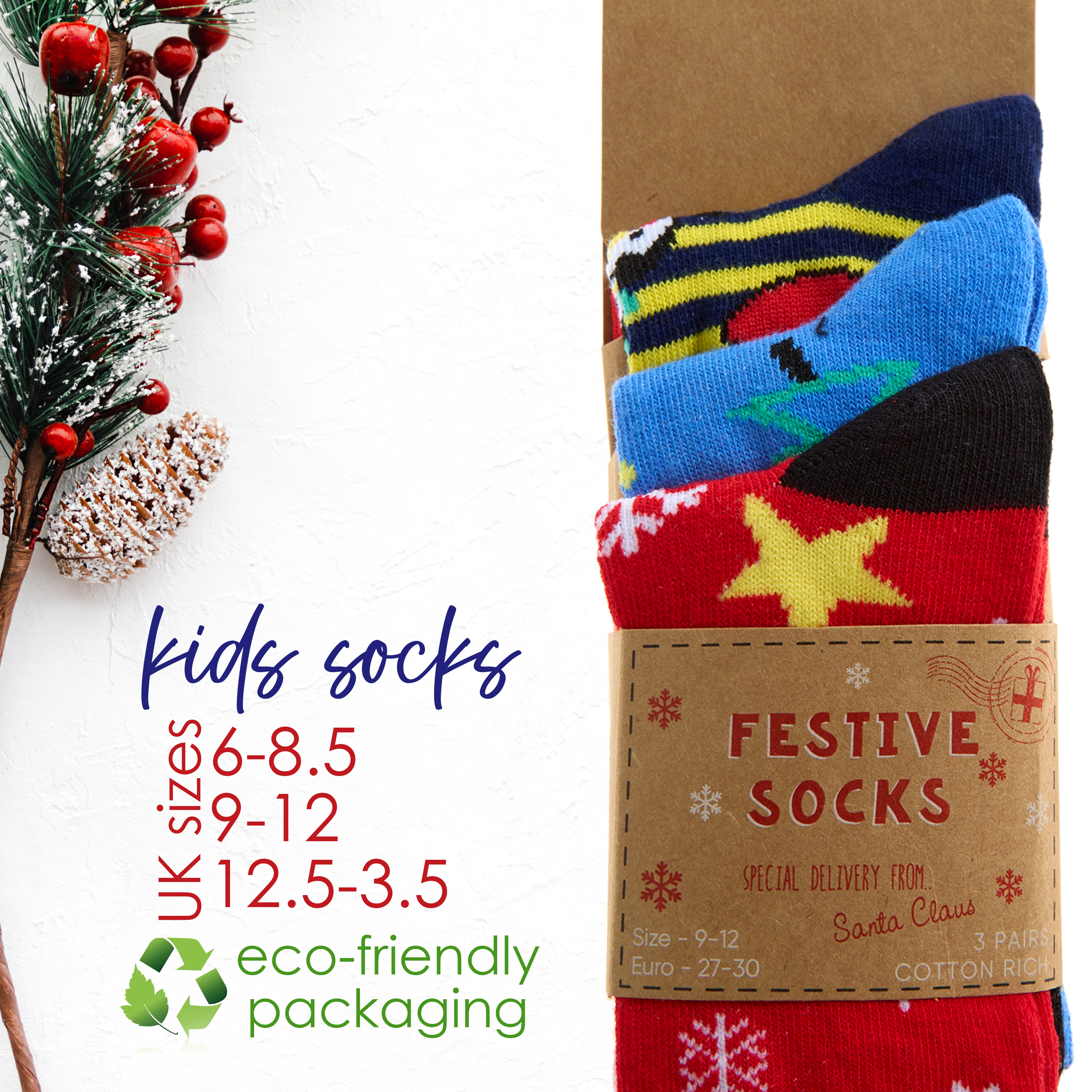 3 Pairs Kids Girls Boys Socks Novelty Christmas Xmas Socks Cotton Rich 6-3.5 UK - Picture 8 of 15