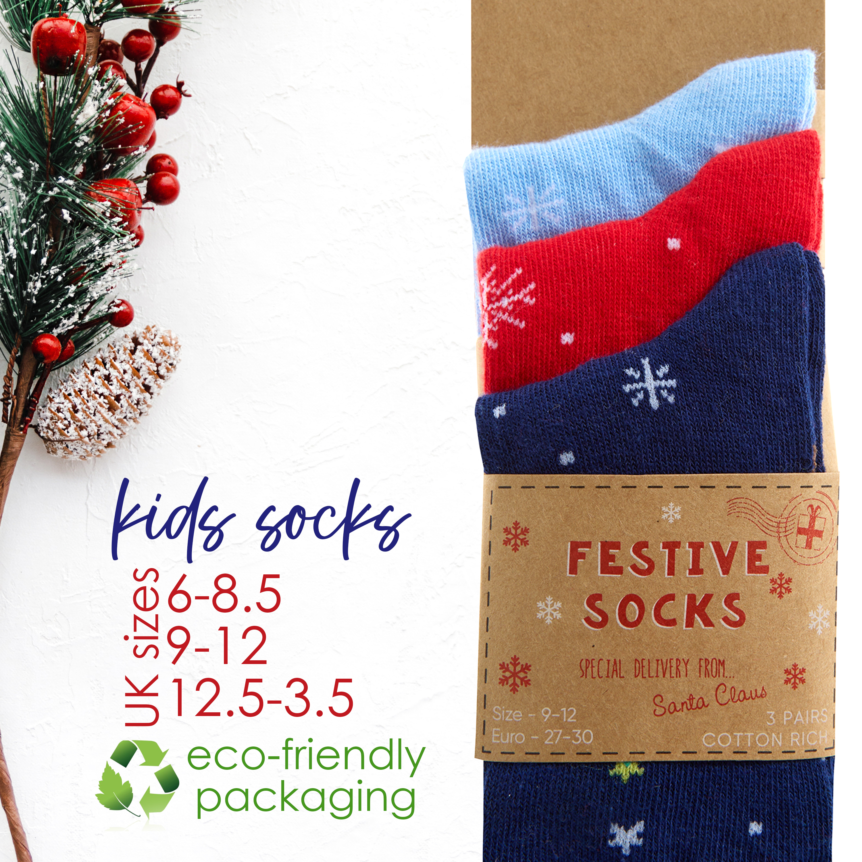 3 Pairs Kids Girls Boys Socks Novelty Christmas Xmas Socks Cotton Rich 6-3.5 UK - Picture 15 of 15
