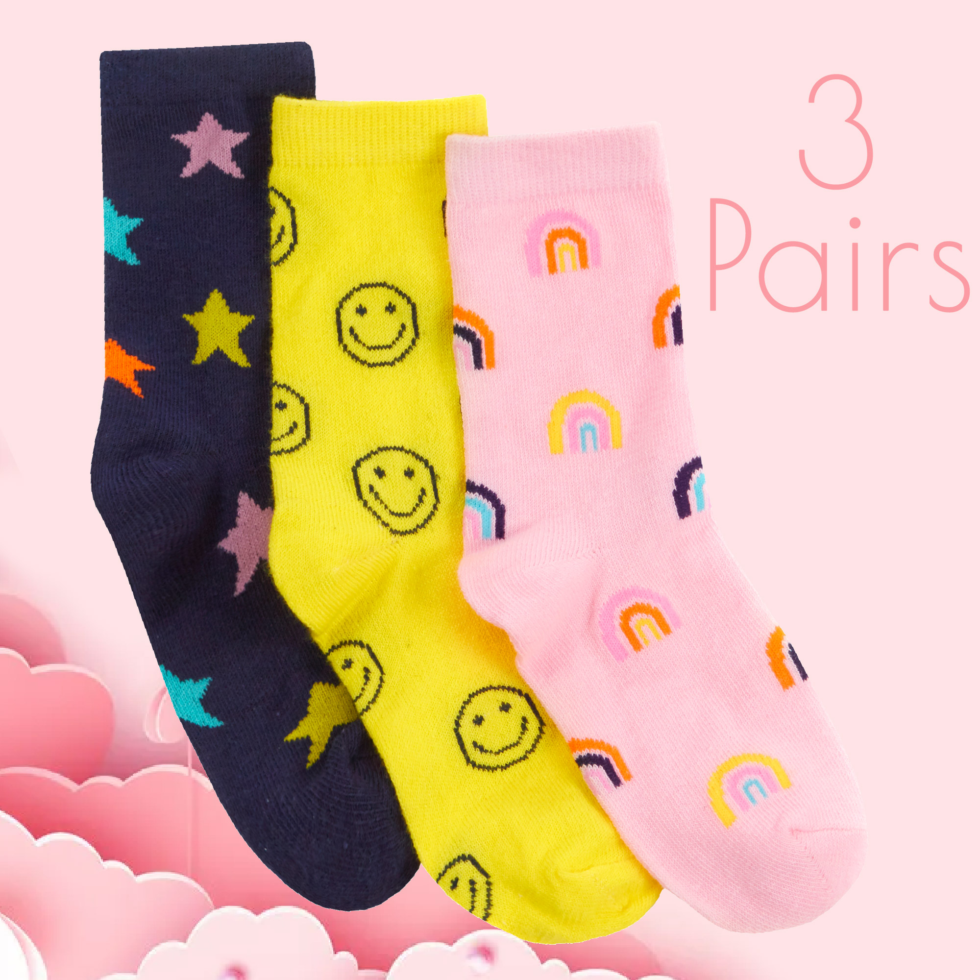 Kids Girls Cotton Rich Crew Funky Everyday Bright Colourful Rainbow Stars Socks - Picture 9 of 11