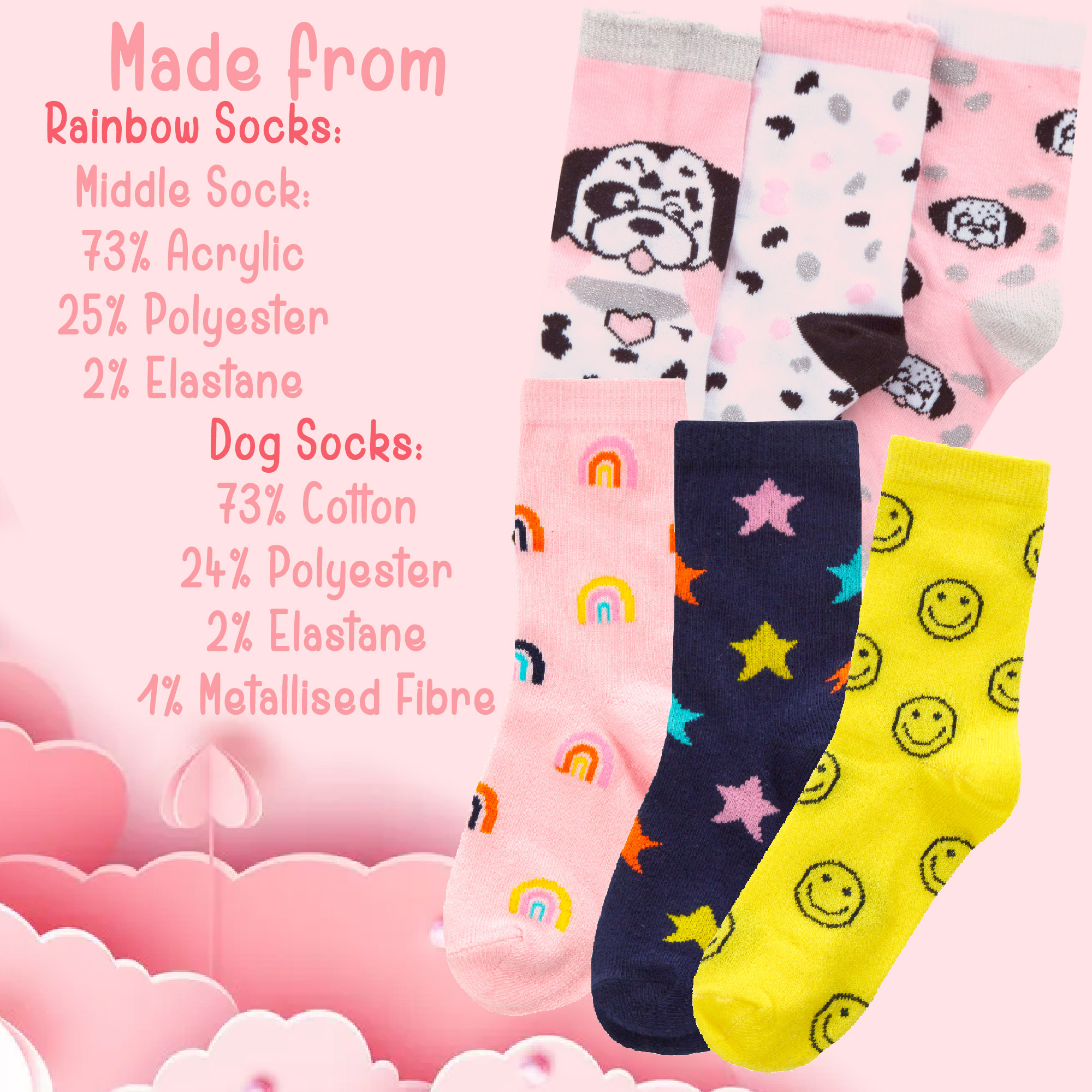 Kids Girls Cotton Rich Crew Funky Everyday Bright Colourful Rainbow Stars Socks - Picture 8 of 11
