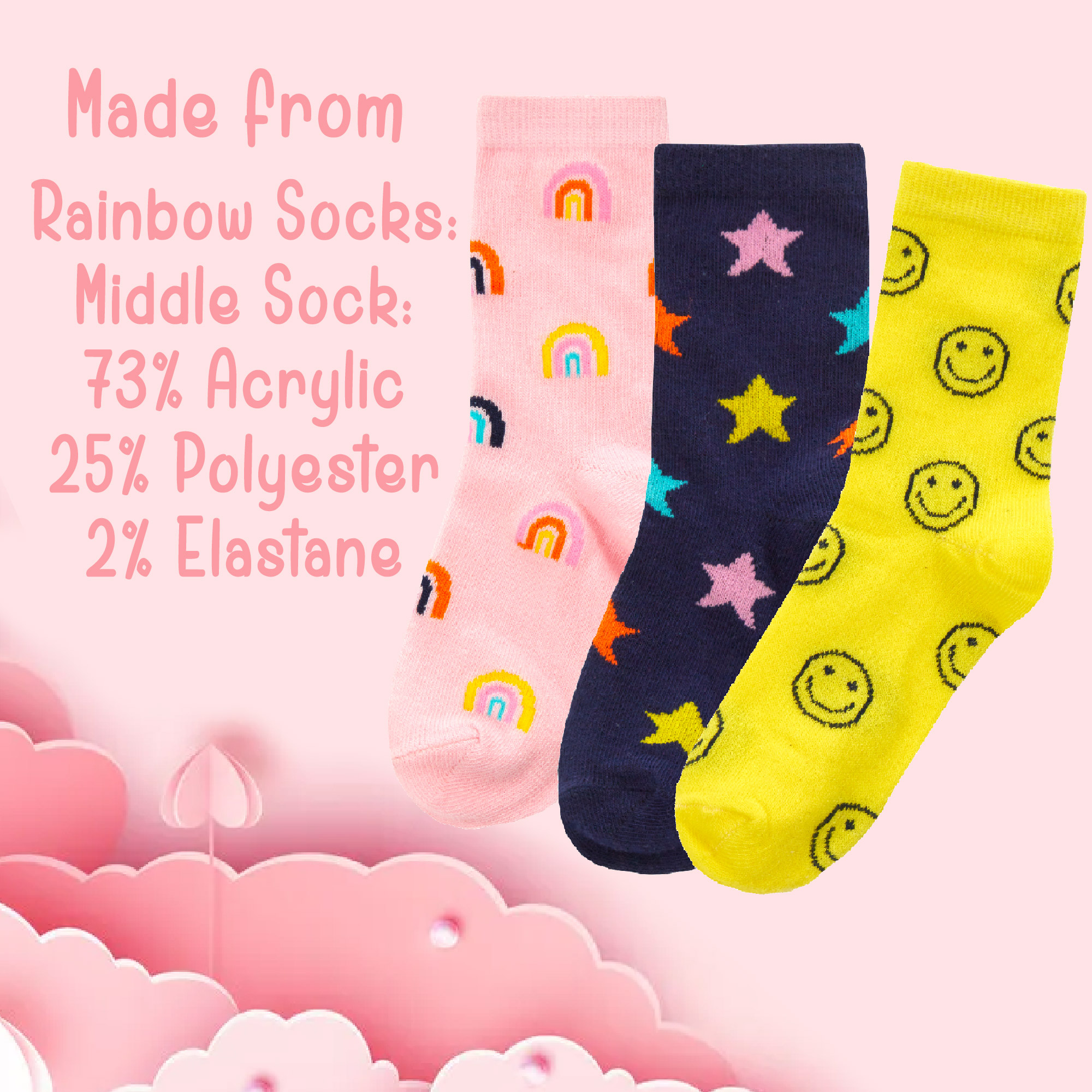 Kids Girls Cotton Rich Crew Funky Everyday Bright Colourful Rainbow Stars Socks - Picture 11 of 11