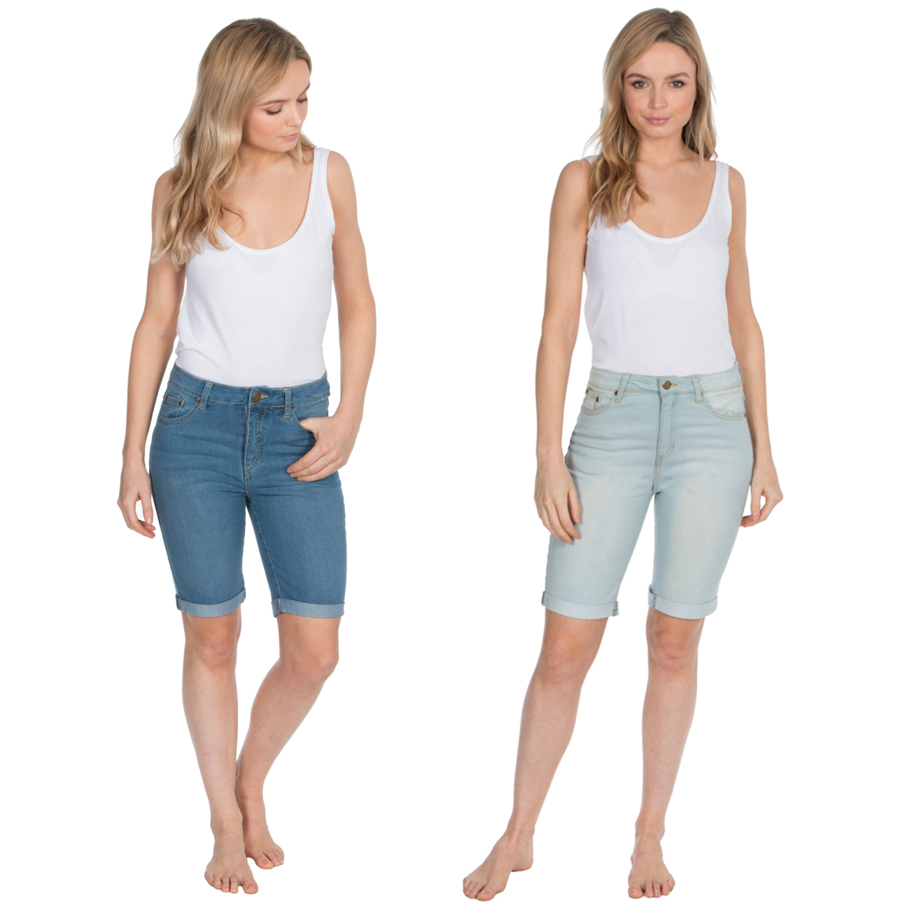 Ladies Womens Casual Stretch Denim Shorts Summer Knee Length Pants Sizes 8-22 UK - Picture 12 of 13