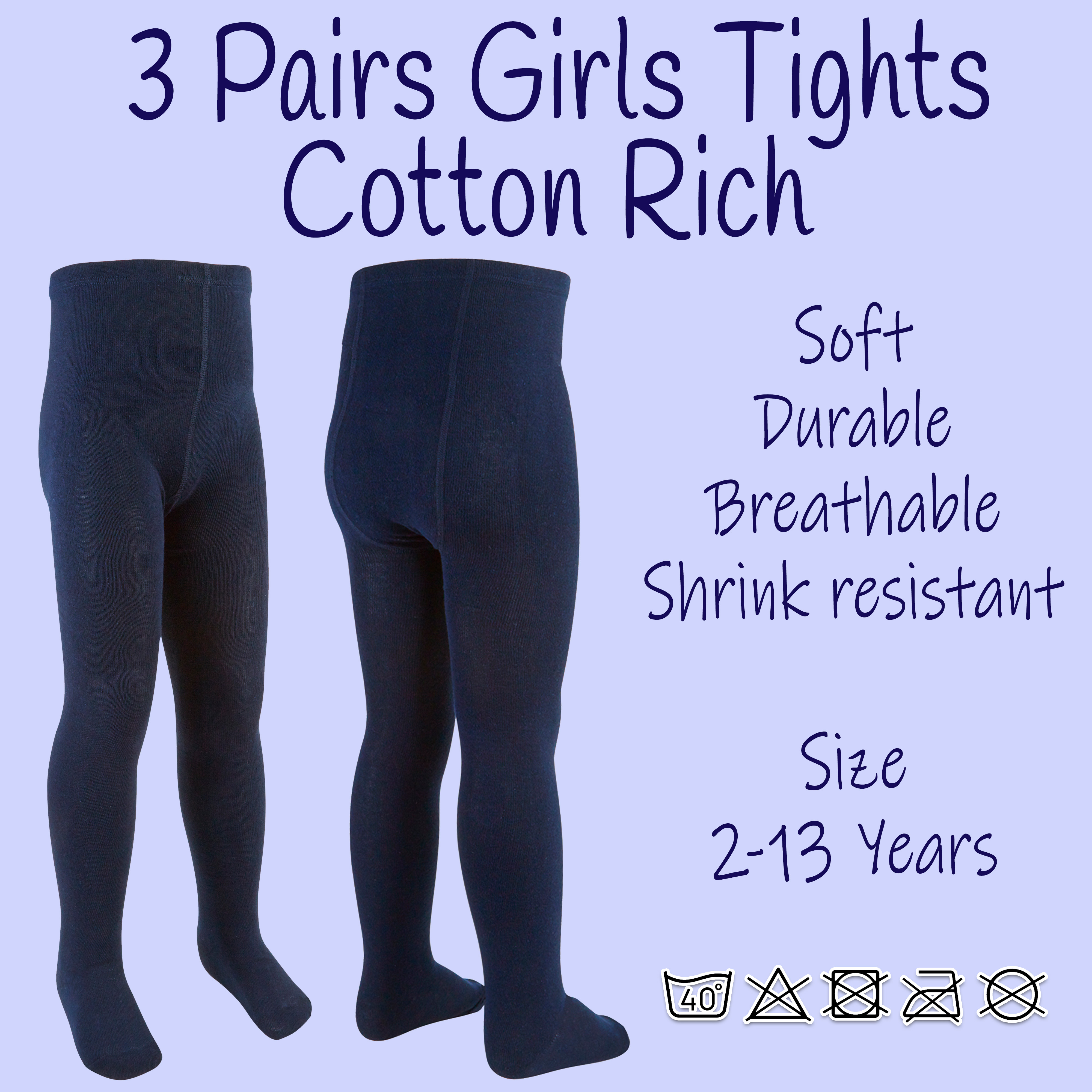 5-6 Years Girls Warm Knitted Warm Cotton Rich School Uniform Tights 3 Pack - Grey
