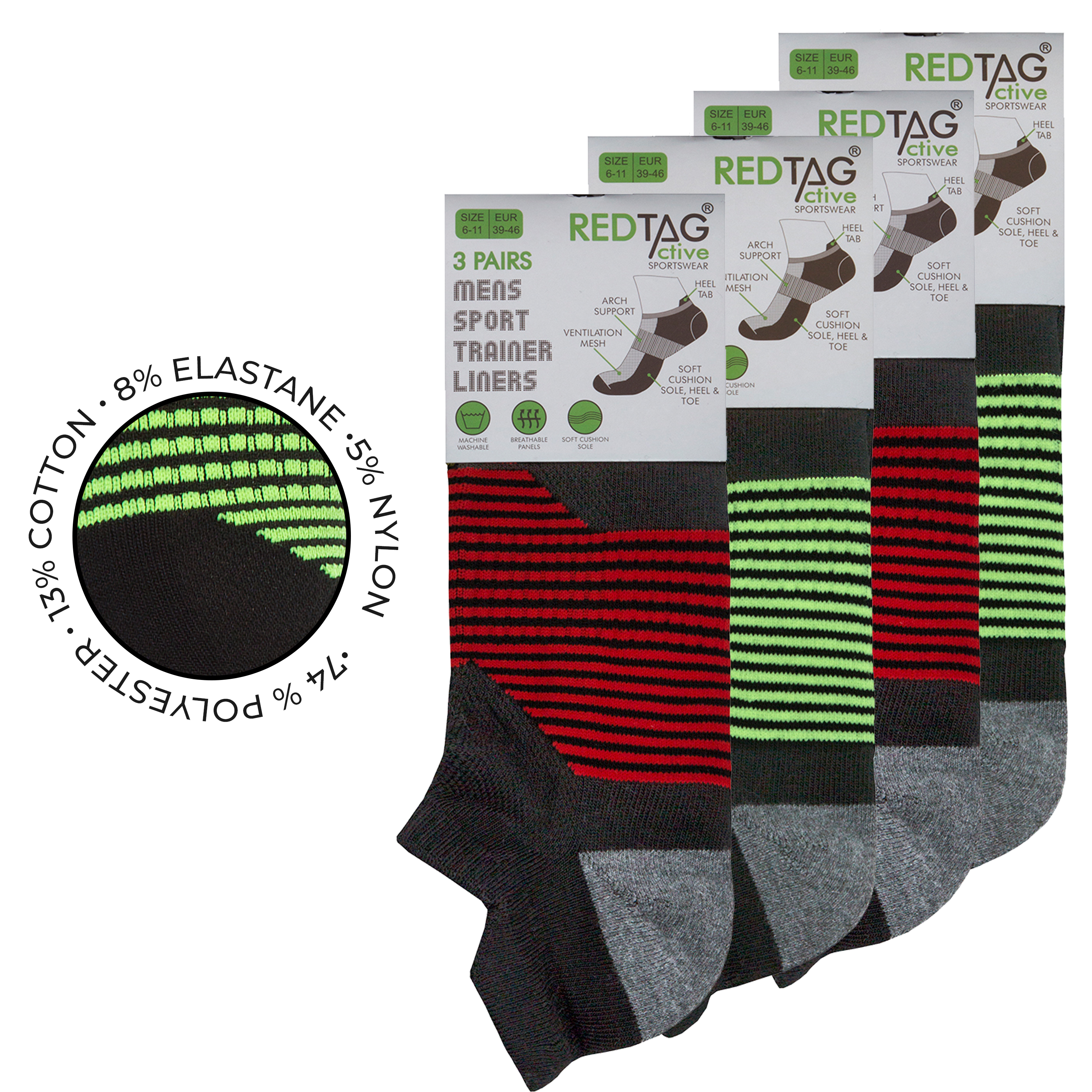 Mens 612 Pairs Sport Trainer Socks Ankle Low Rise Gym Black Cushioned