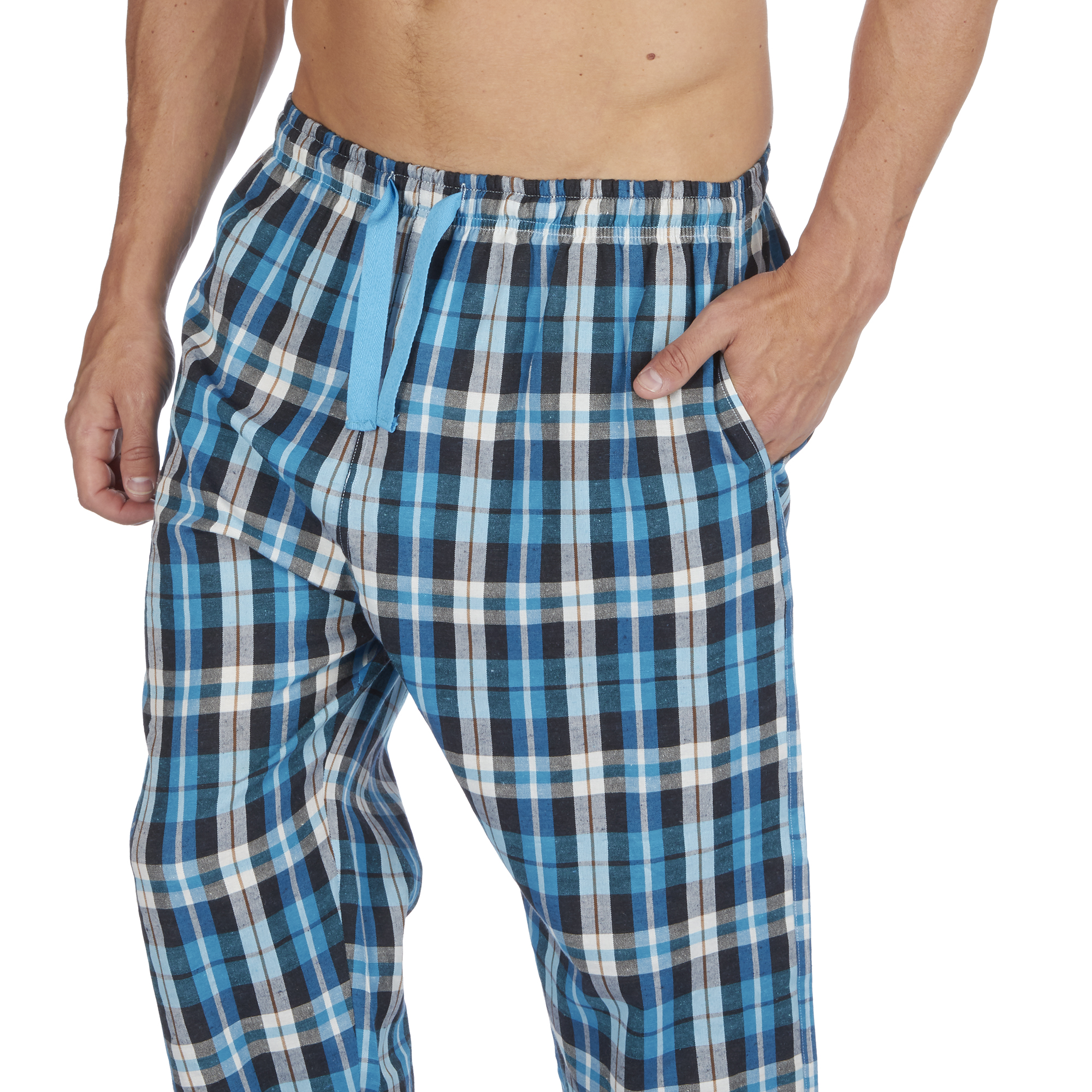 Men's Woven Lounge Bed Pants Pyjama Bottoms Checked Trousers Twill PJ S