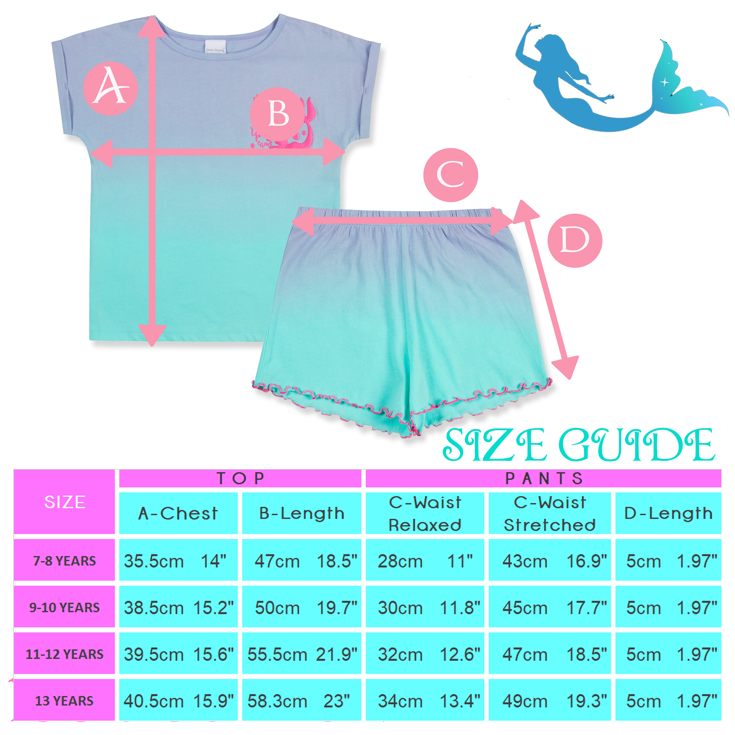 Girls Kids Short Pyjamas Short Sleeve PJs Set 100% Cotton Summer Gradient Design - Picture 13 of 13