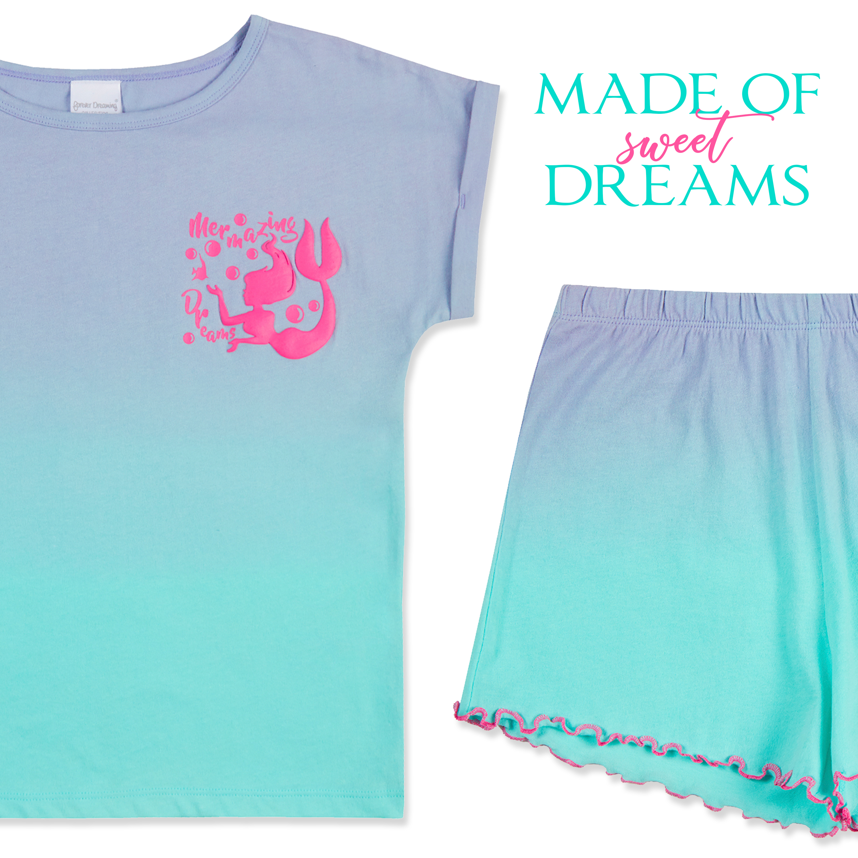 Girls Kids Short Pyjamas Short Sleeve PJs Set 100% Cotton Summer Gradient Design - Picture 10 of 13